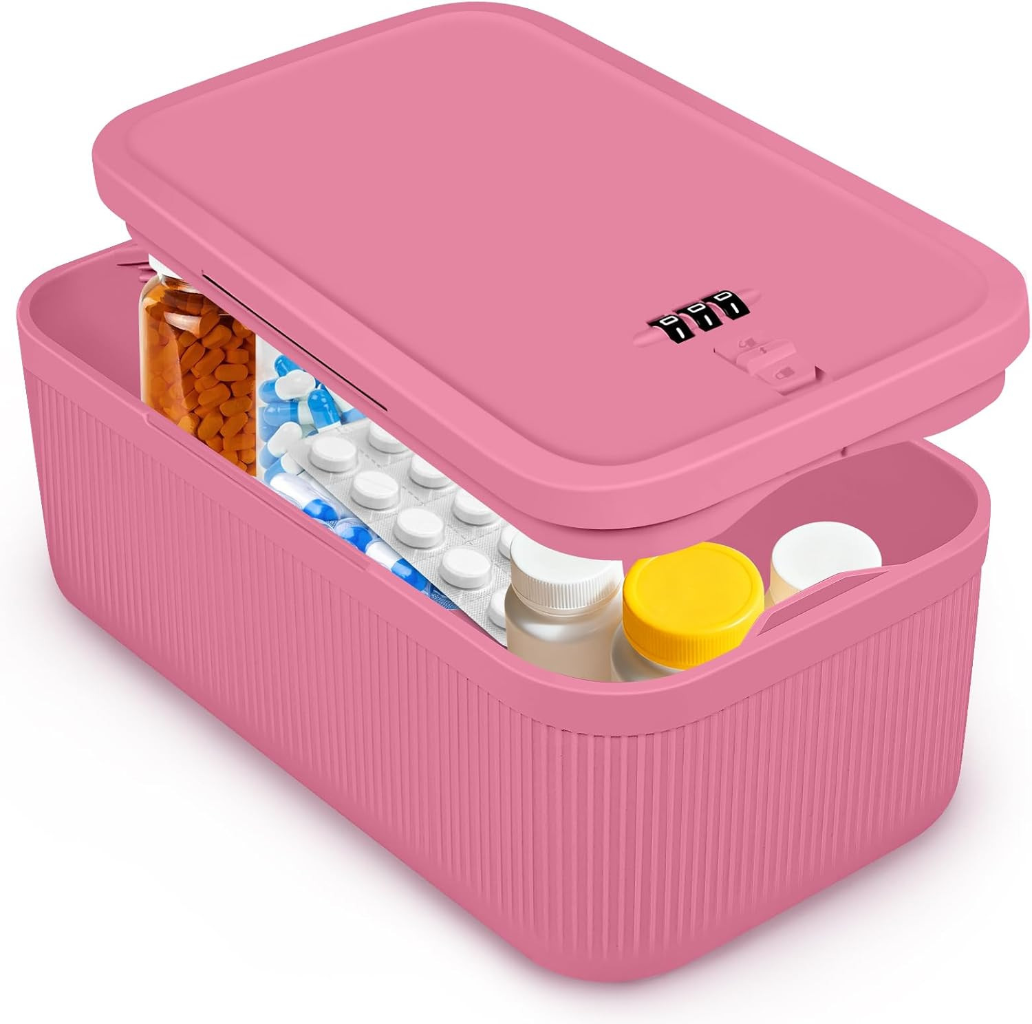 Small Lock Box, Lockable Storage Box with Combination Code for Medication Safe,