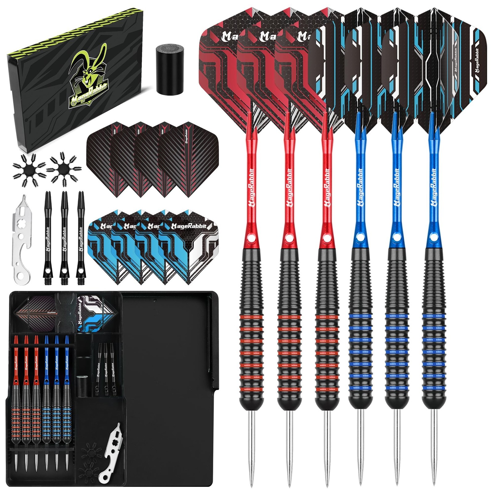 Steel Tip Darts Set, 6 Pack Metal Tip Darts with 9 Dart Shafts and 12 Extra D...