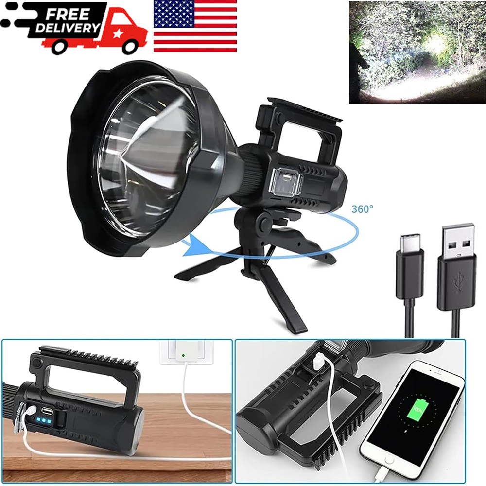 Super Bright LED Searchlight Portable Rechargeable Spotlight Handheld Flashlight
