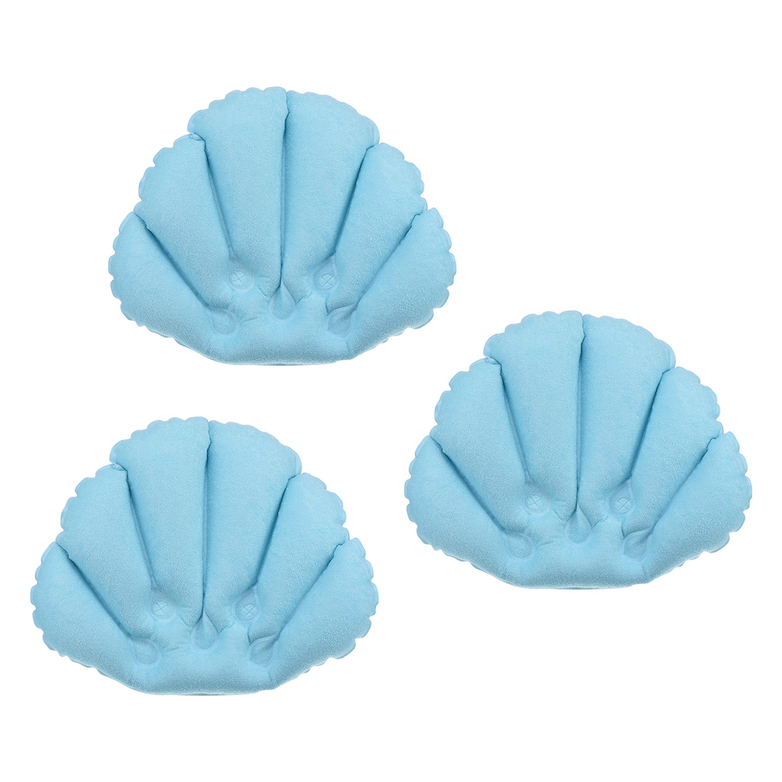3pcs Inflatable Bath Pillow with Suction Cups, Terry Cloth Covered, Blue