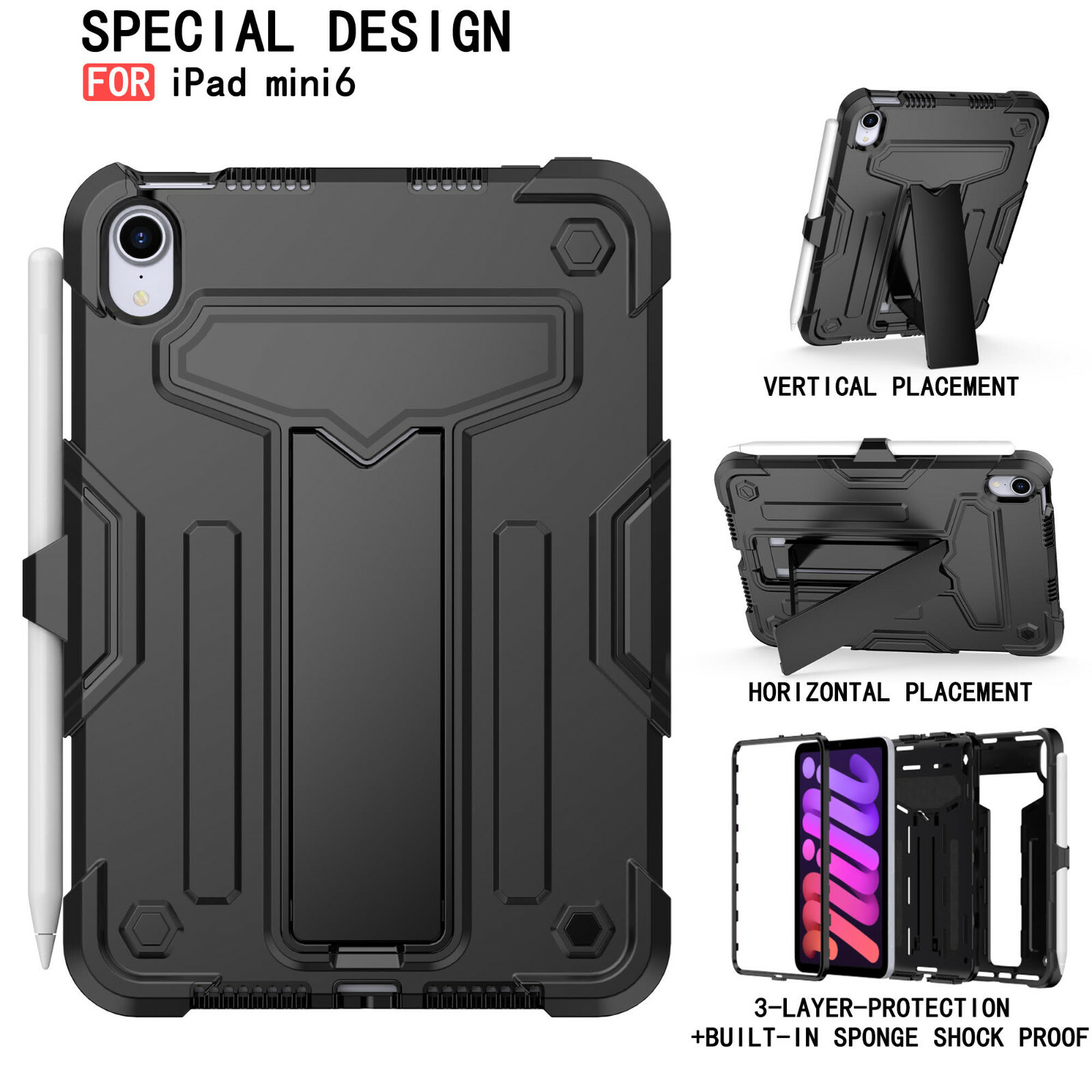 For iPad Mini 6th Generation 8.3" 2021 Case Bumper Shockproof T-stand Hard Cover