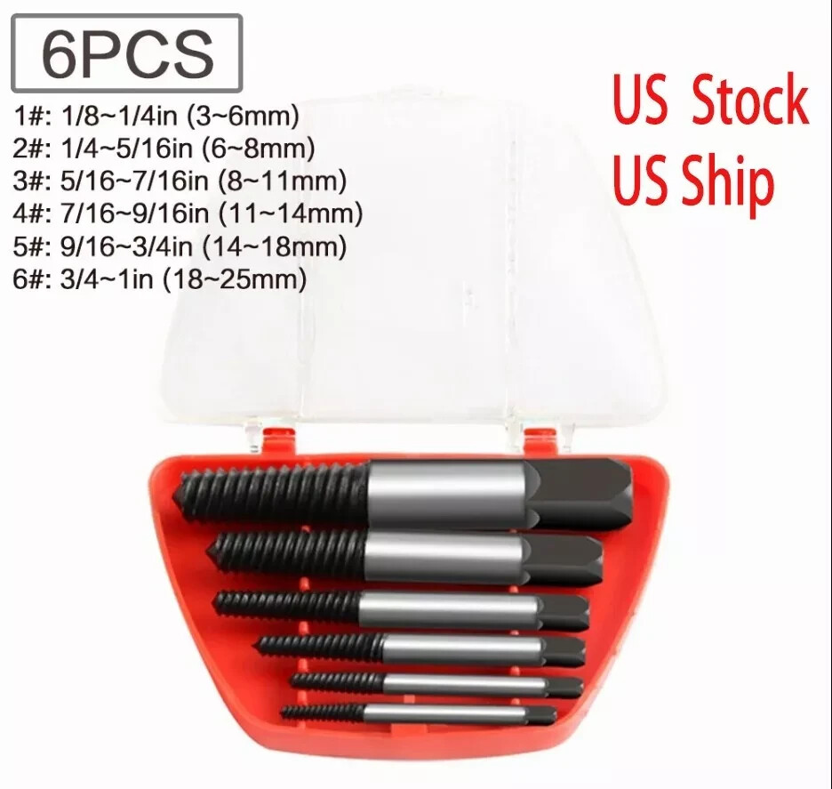 6Pcs Screw Extractor Set Hex Head Multi-Spline Easy Out Bolt Extractor Set New