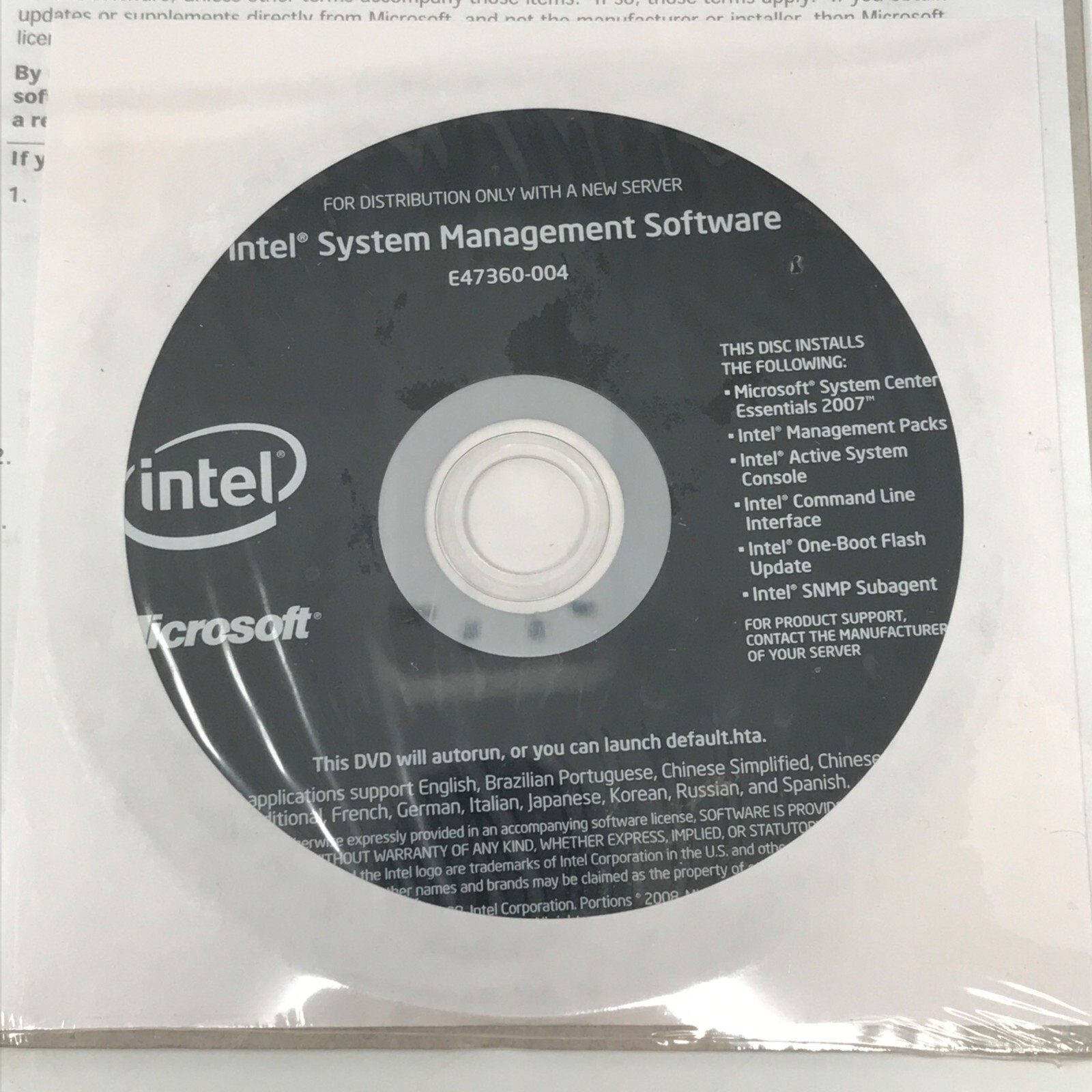 Microsoft System Center Essentials 2007 Intel System Management Software DVD New