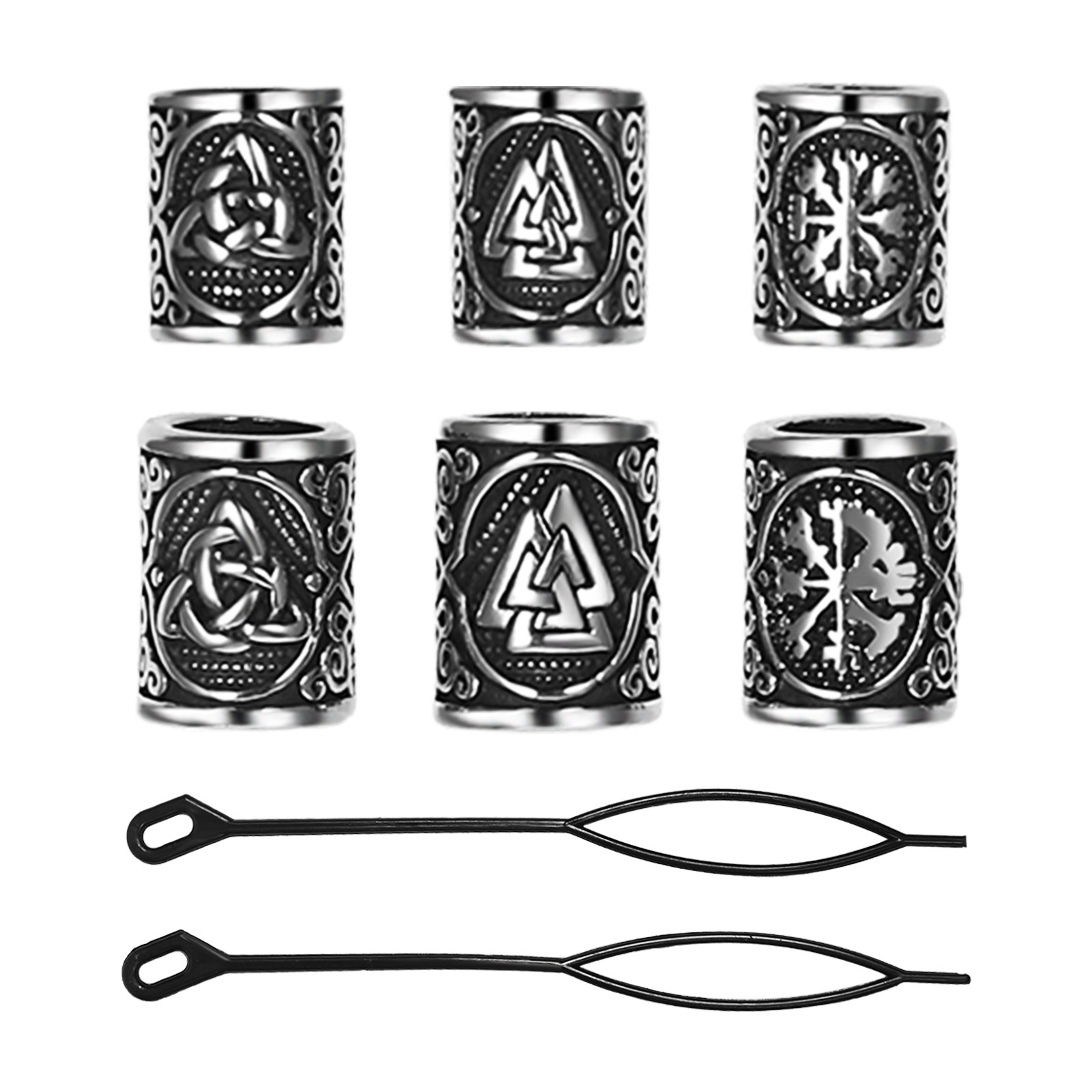 Unisex Viking 316L Stainless Steel Beard Beads Hair Ring Buckle Braided Jewelry
