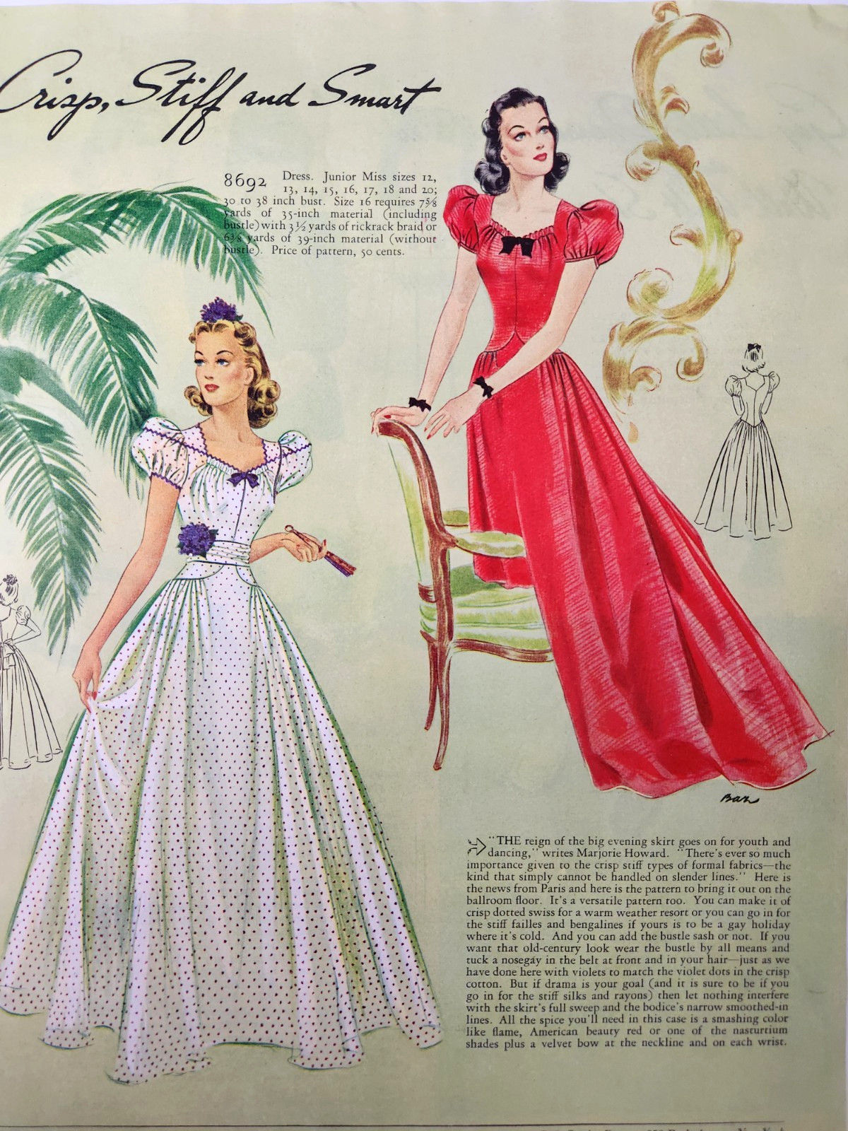 Butterick Fashion Women Evening Gowns Dress Vintage 1939 Magazine Print Ad