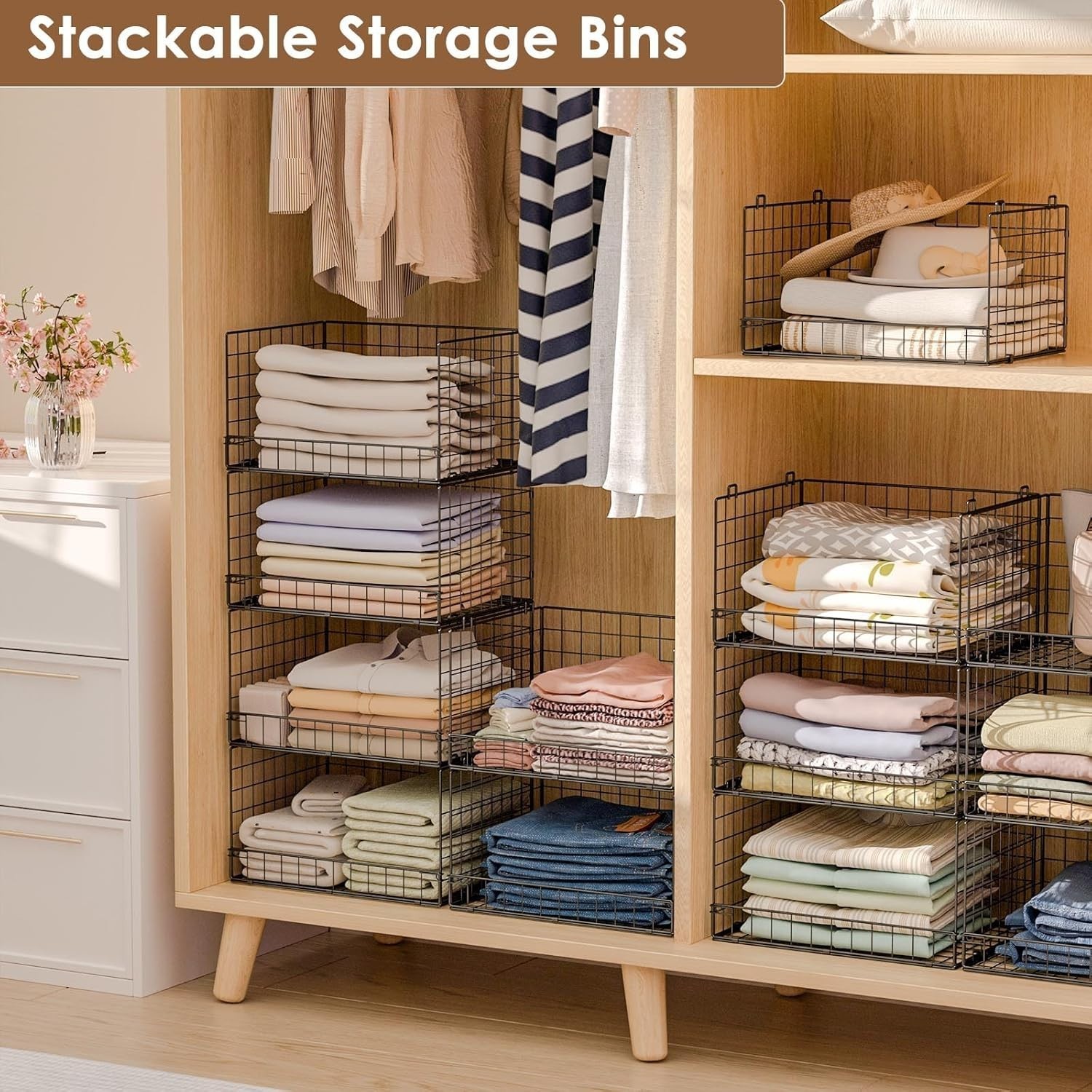 4-Tier Stackable Closet Organizers and Storage Shelves Basket Bins Foldable New