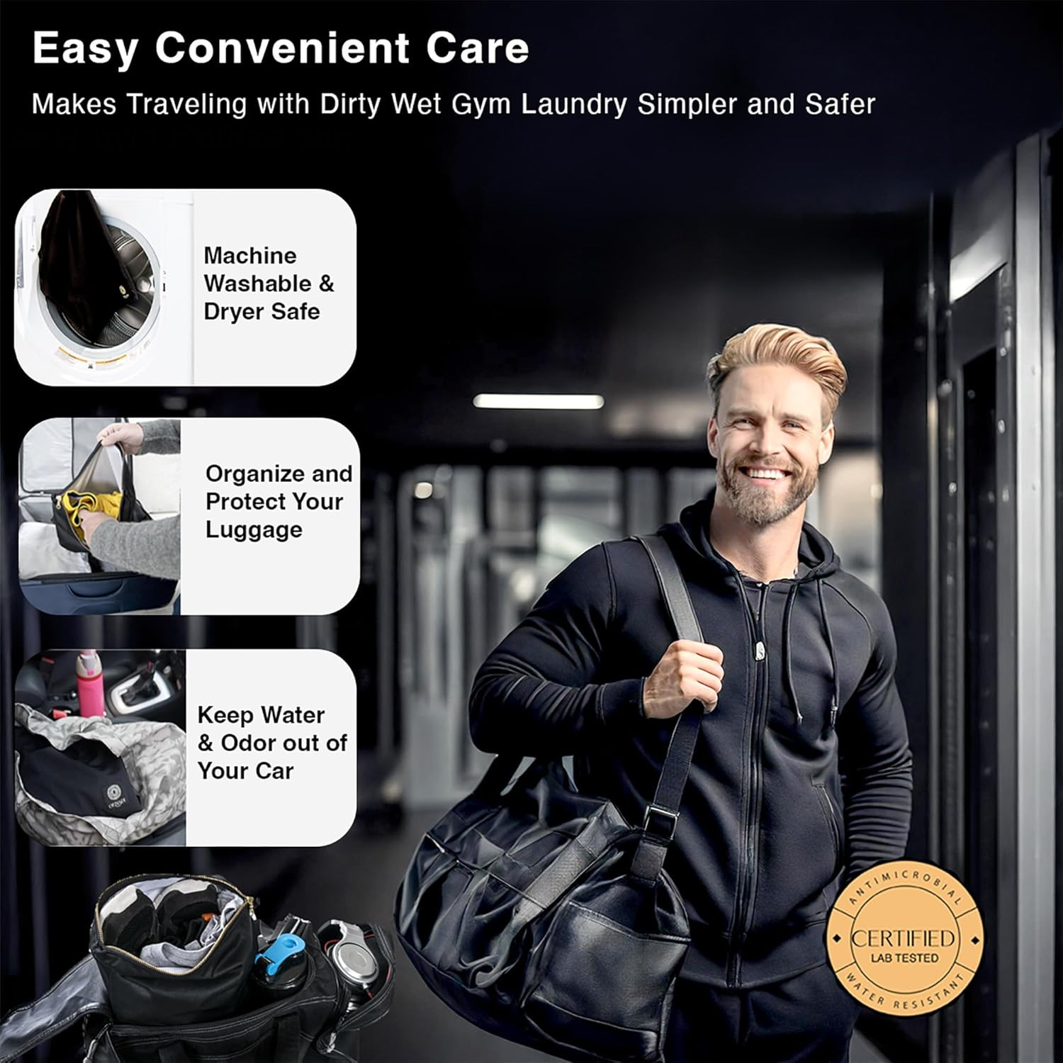 Wet Gym Clothes Bag Waterproof Antimicrobial Sack Inhibits Bacteria & Odor from