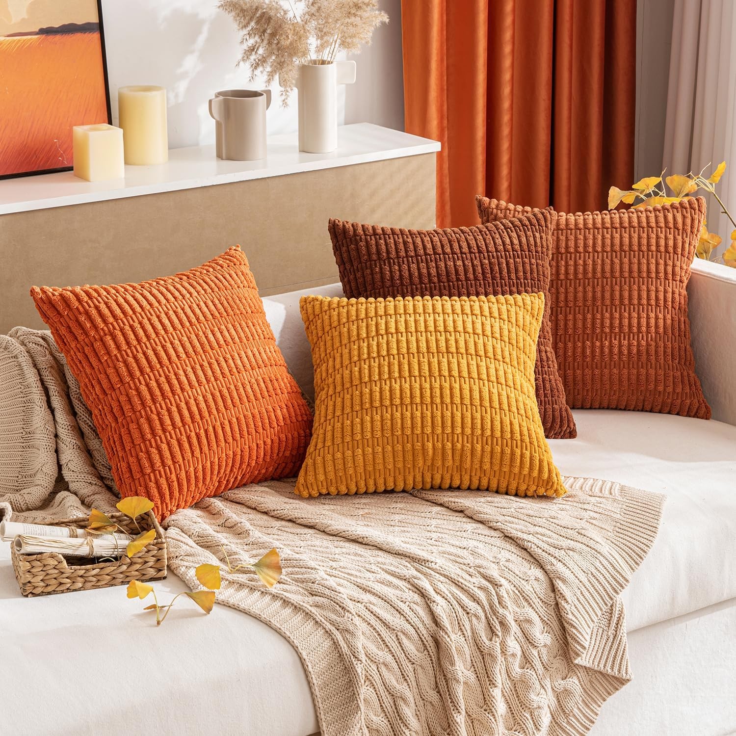 MIULEE Fall Pack of 2 Corduroy Decorative Throw 18" x (Pack 2), Rust