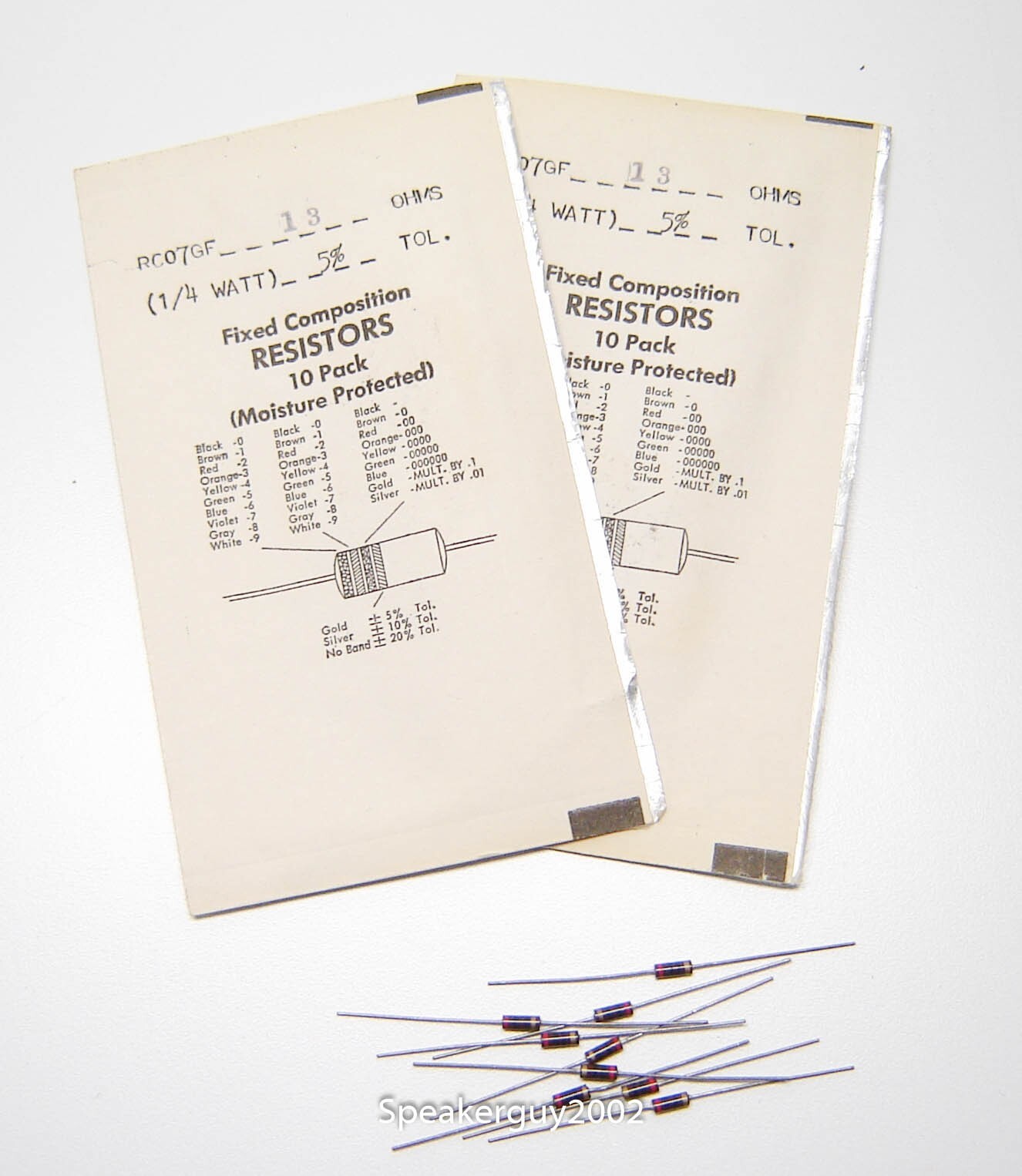 20 Pcs - 1/4 Watt - 5% - Carbon Comp Resistors / 13 Ohm / RC07GF
