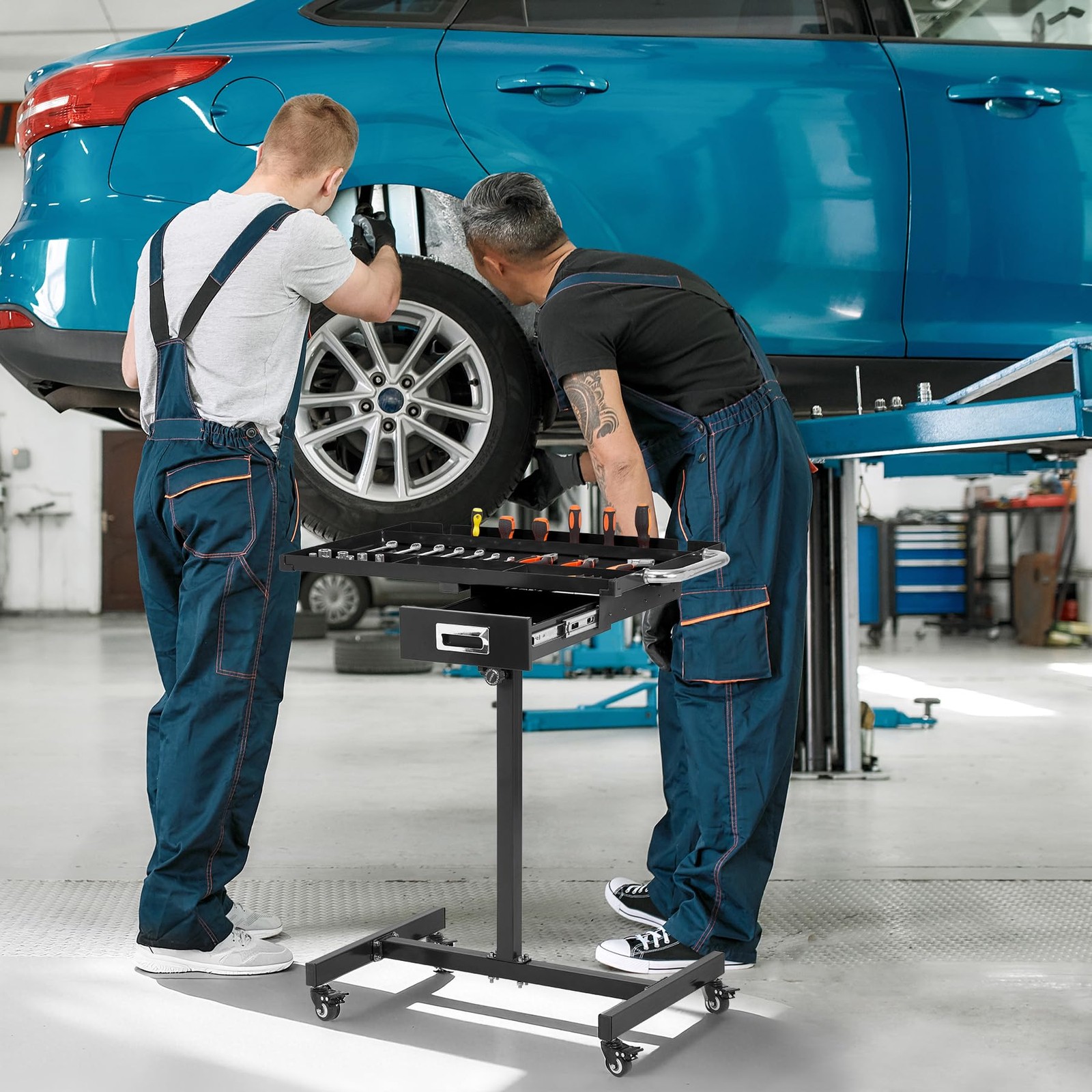 ⭐Heavy-Duty Rolling Tool Cart Garage Mobile Adjustable Workbench 330lb Work Tabl