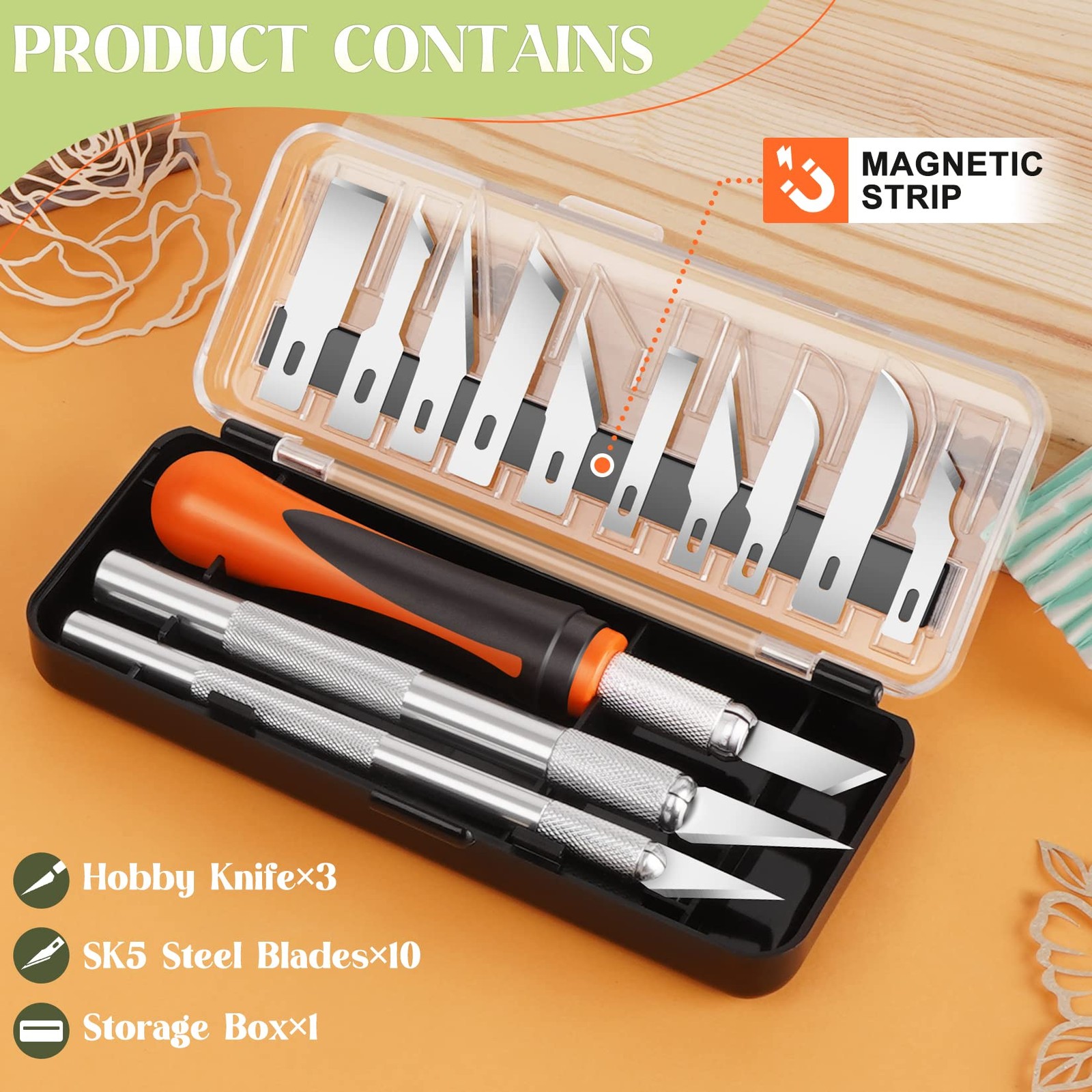 16 Pcs Exacto Knife Set, 3 Craft Knife and 13 SK5 Steel Blades, Precision Hob...