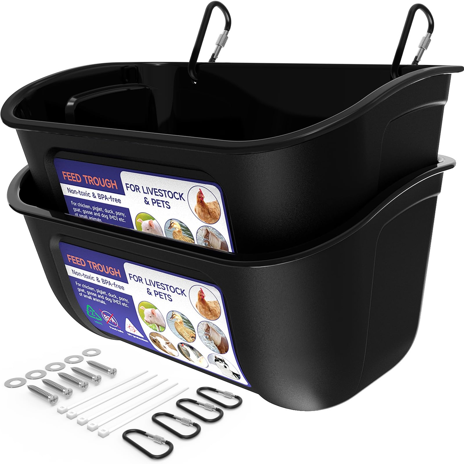 2 Pack 5 Quart Chicken Feeder And Waterer Hanging Plastic Trough For Livestock