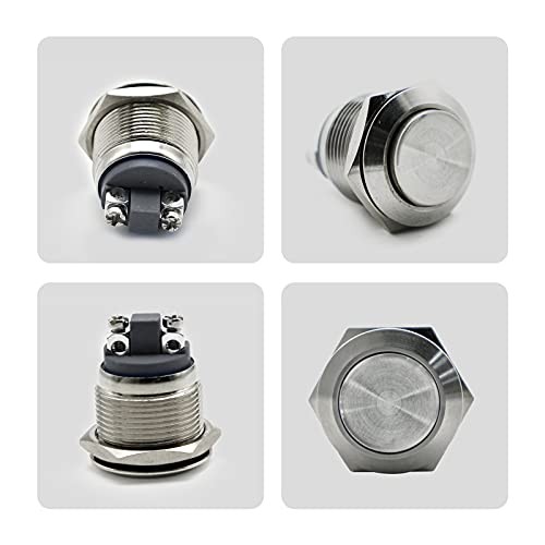 (Pack of 2) 19mm High Round Cap Waterproof Momentary Stainless Steel High Top