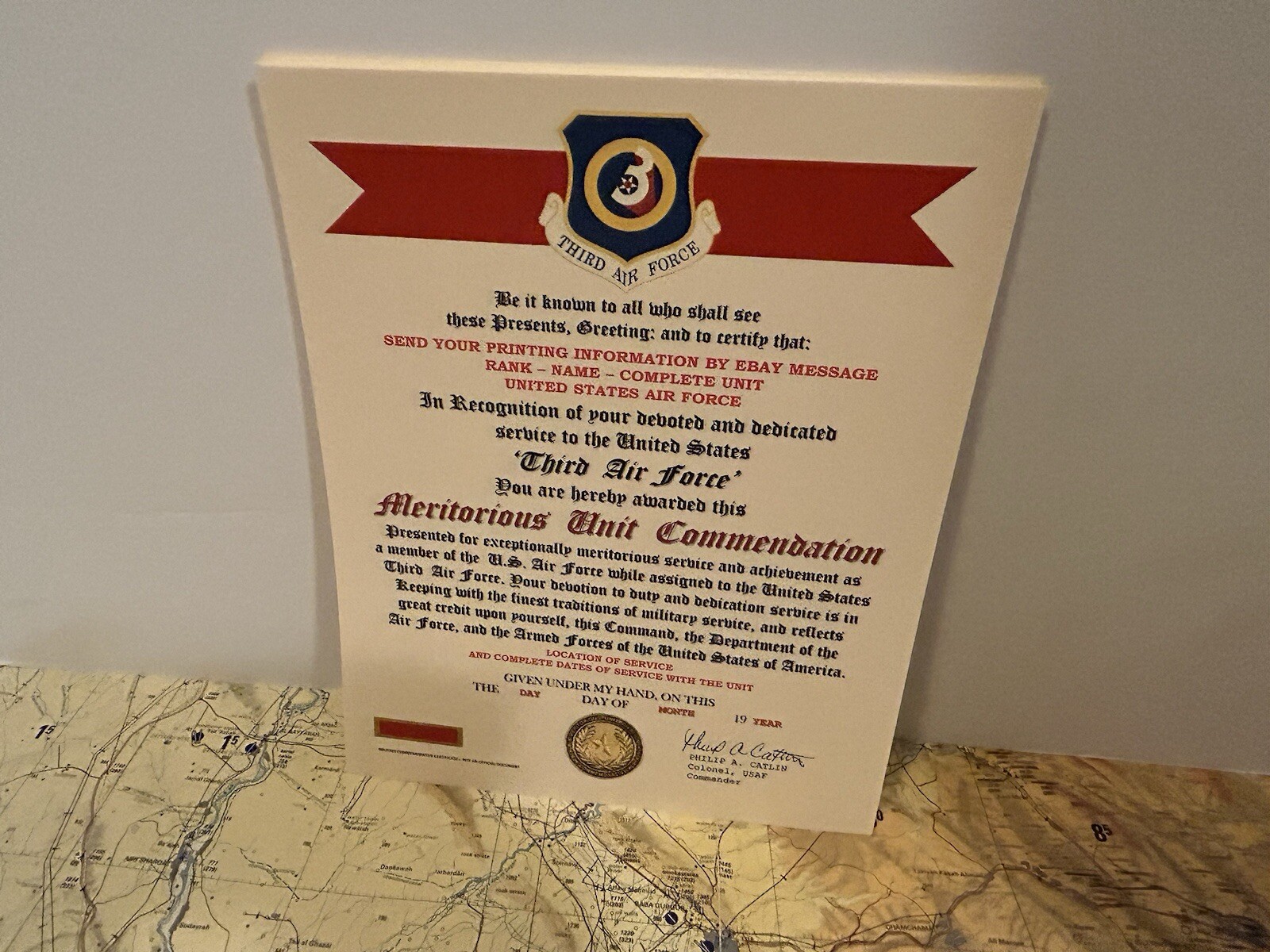 U.S. AIR FORCE / 3RD AIR FORCE - MERITORIOUS UNIT COMMENDATION CERTIFICATE