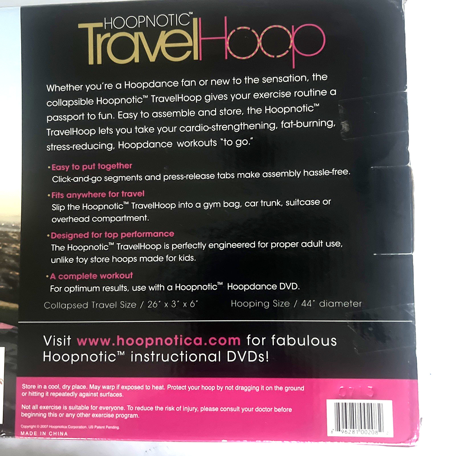 New in Box Hoopnotic Travel Hoop Exercise Kit w Instructional Video & Travel Bag