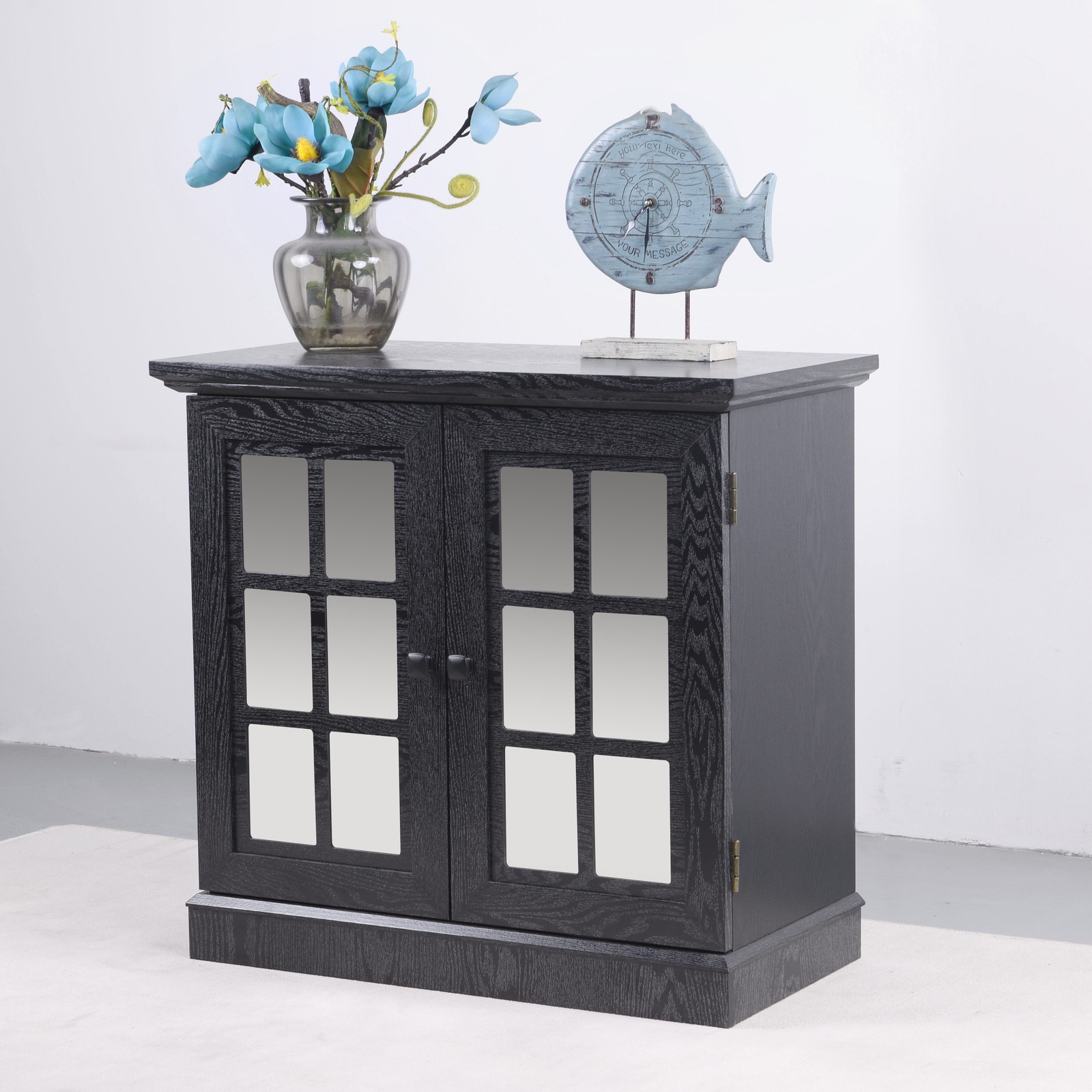 Storage sideboard cabinet with 2 decorative acrylic mirrored doors, adjustable
