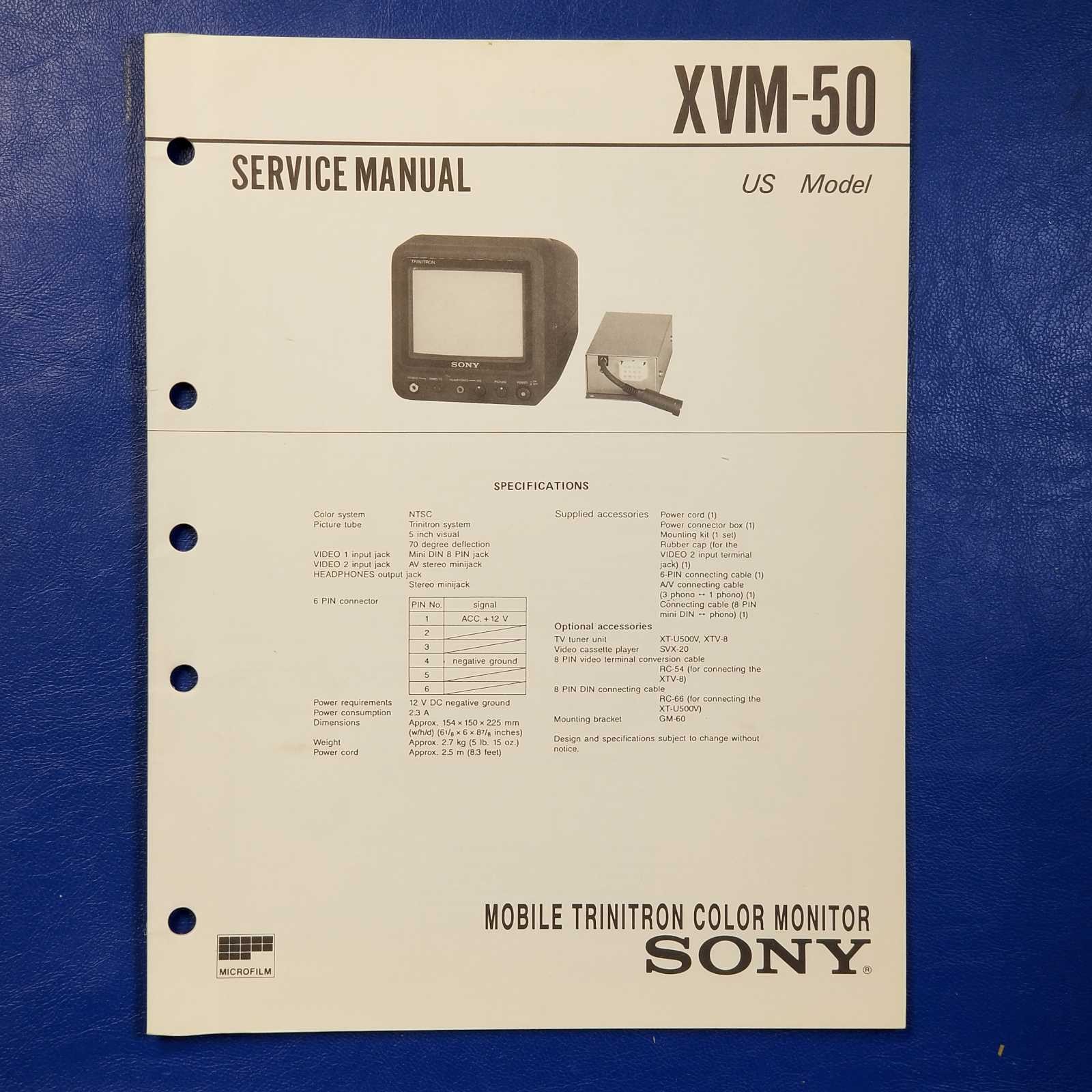 SONY XVM-50 Service Manual Original Paper OEM Repair Guide - USA
