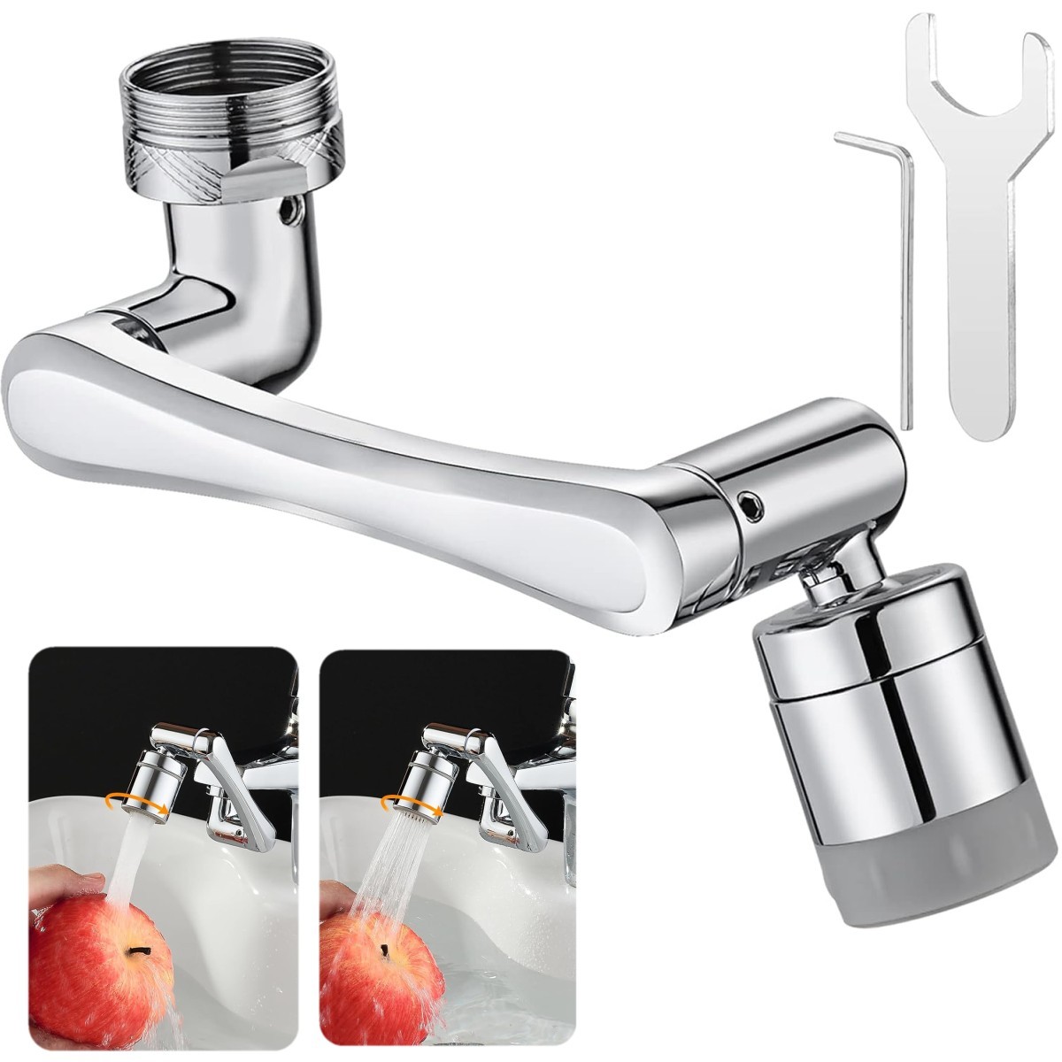 1080° Swivel Faucet Extender, Sink Water Faucet Aerator Extension in Brass