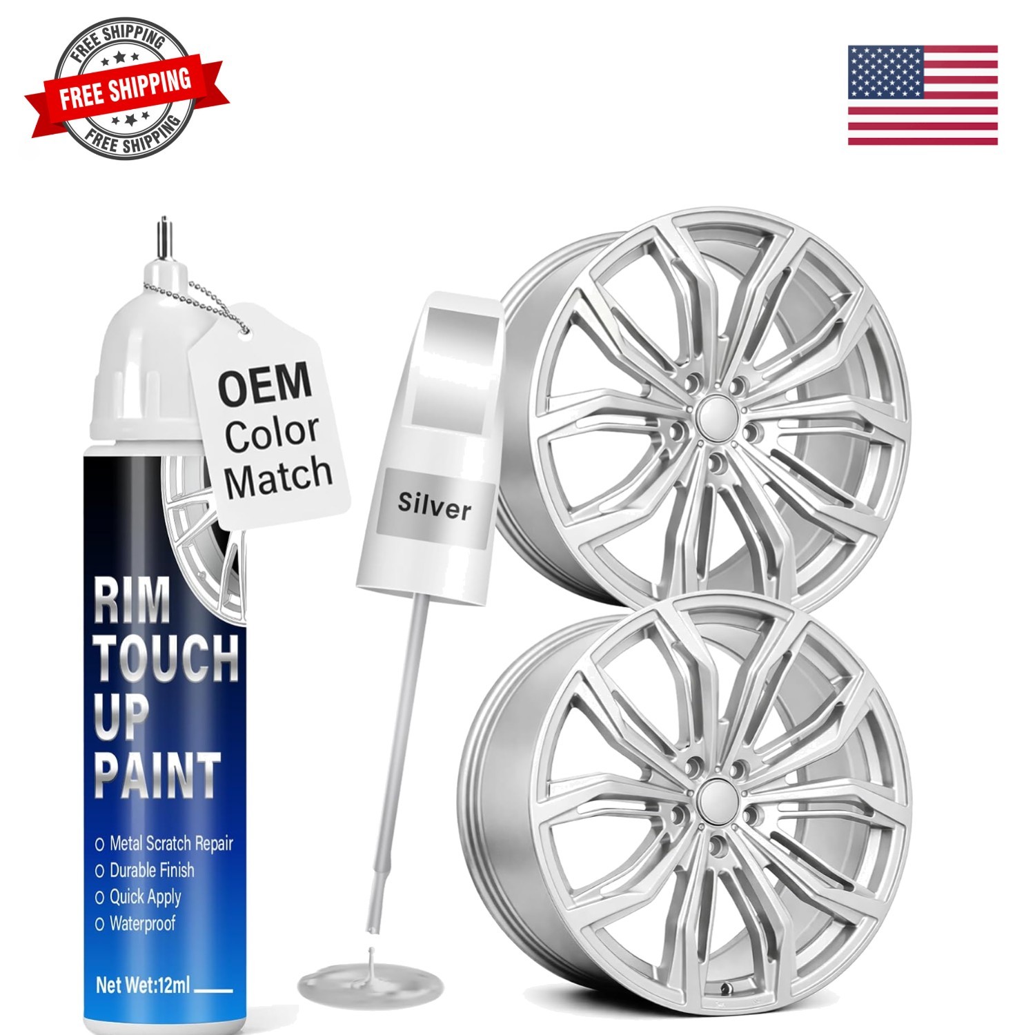 Silver Rim Touch Up Paint, 2-in-1 Brush & Tip, 0.4 fl oz - Universal Silver R...