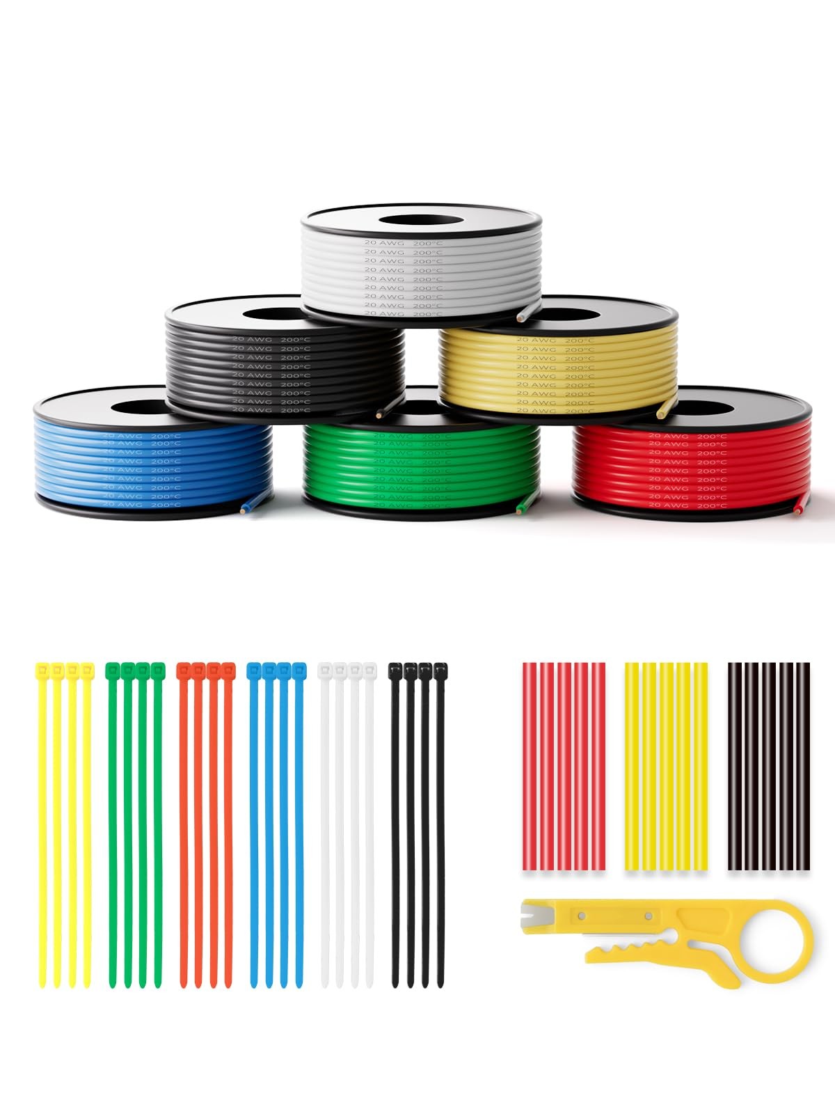 PUDKLE 20 Gauge Wire 118ft,Stranded Silicone Electrical 19.6FT, 20AWG-6C