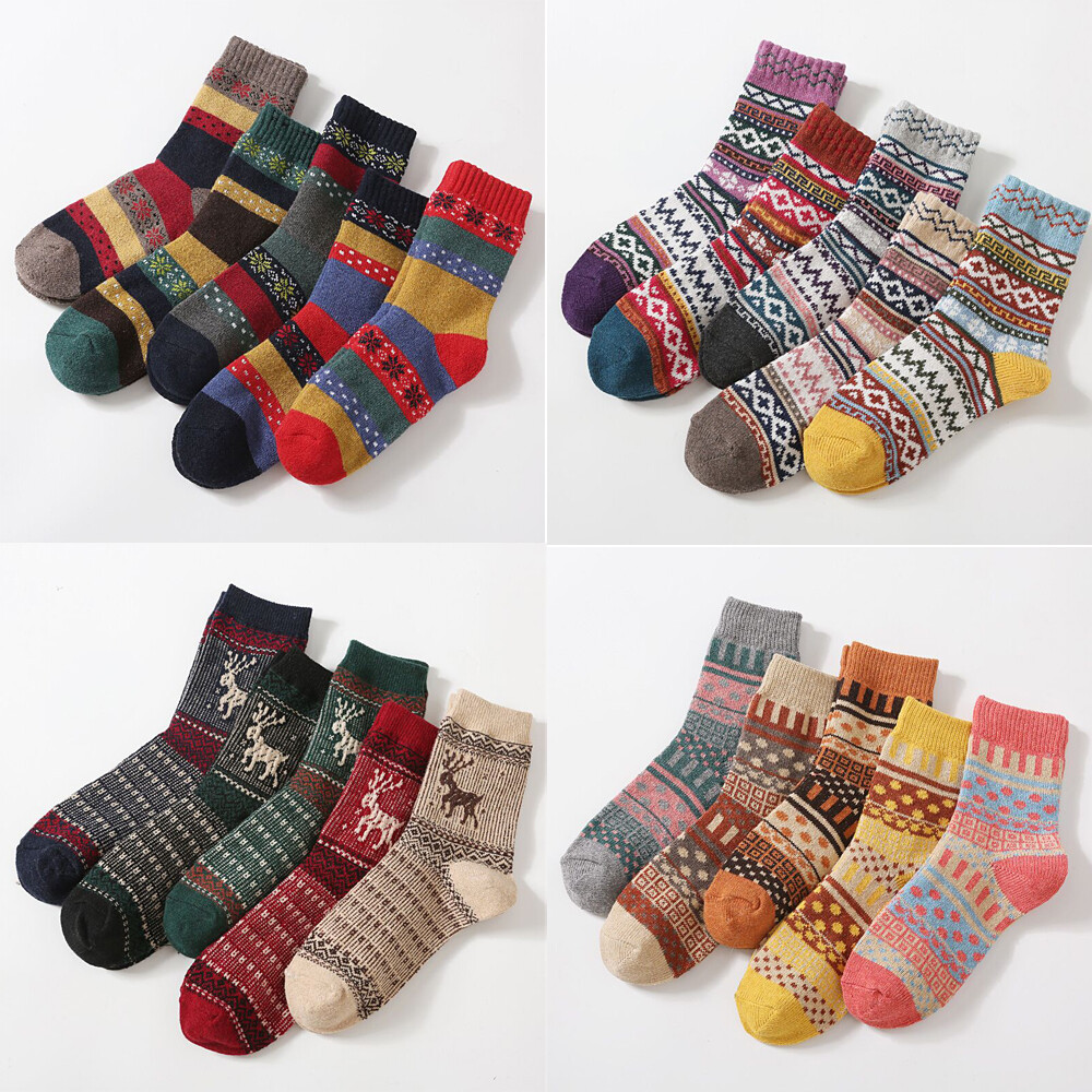 5 Pairs Women Men Wool Cashmere Thick Warm Soft Casual Sports Socks Winter