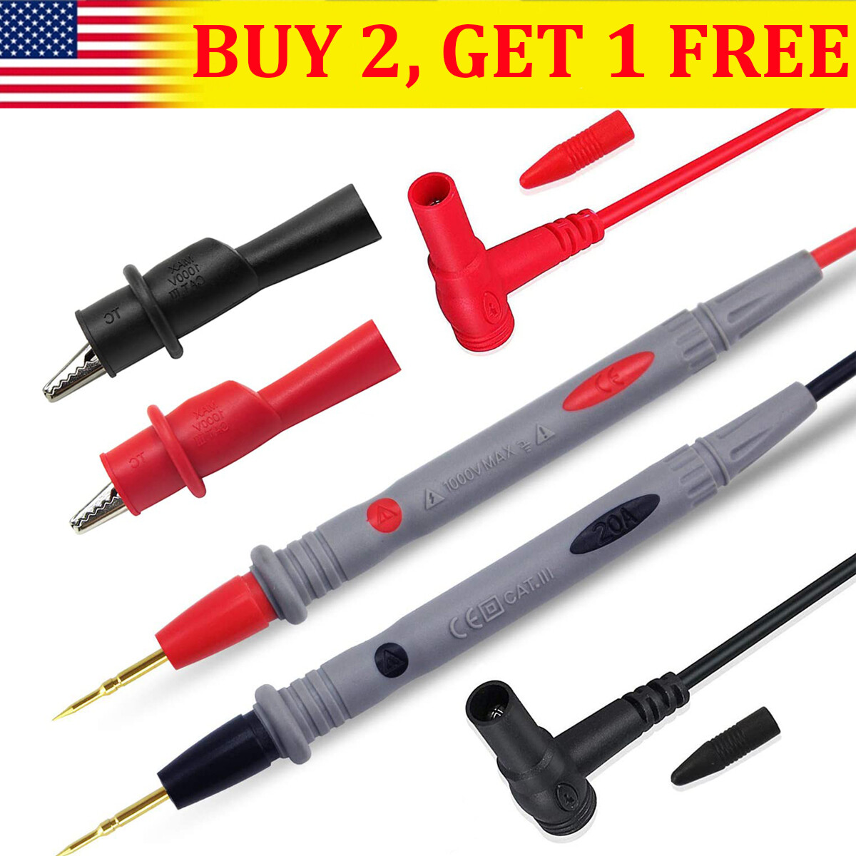 Multimeter Test Leads 1000V 20A for Fluke Meter Electrical Alligator Clip Probes