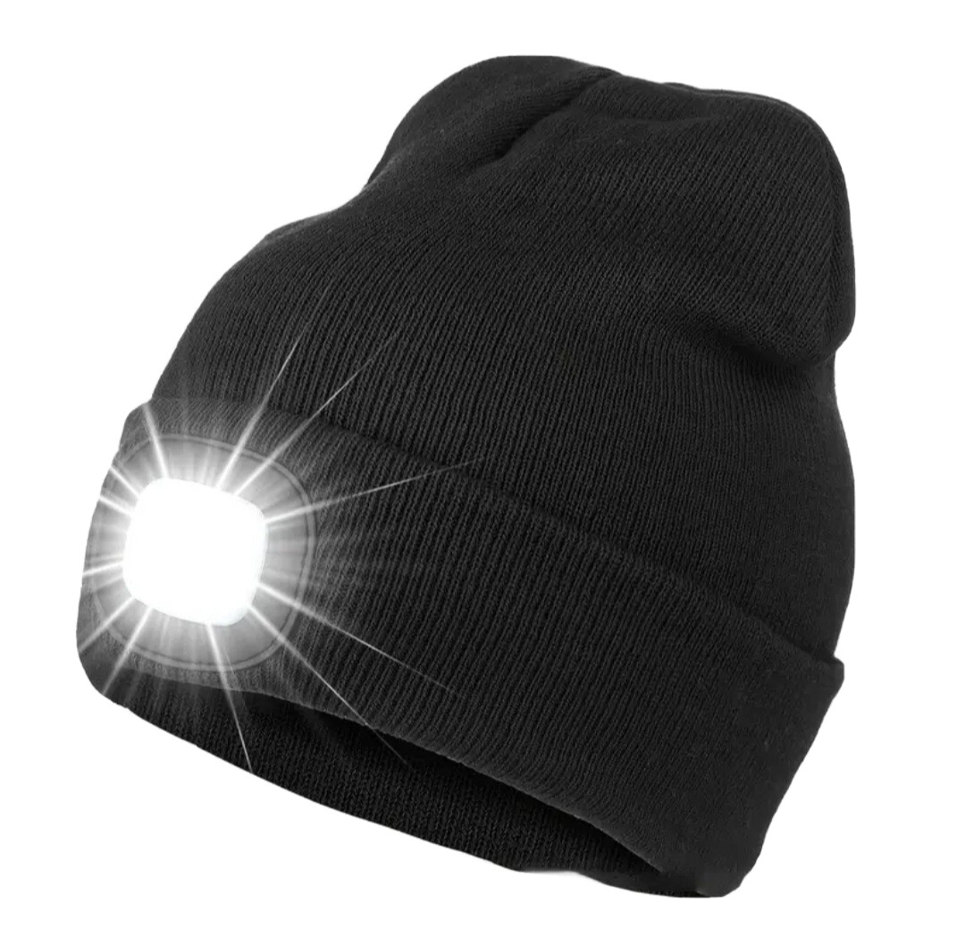 Beanie Hat With Mini Head Light, USB Rechargeable.