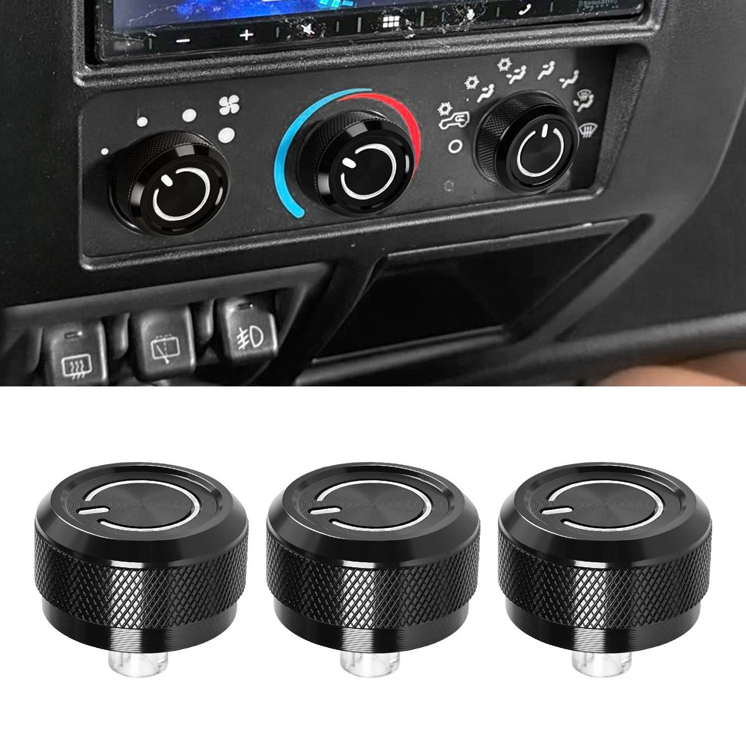3PCS For Jeep Wrangler 1999-2006 TJ Air Heating Conditioning Control Knob Parts