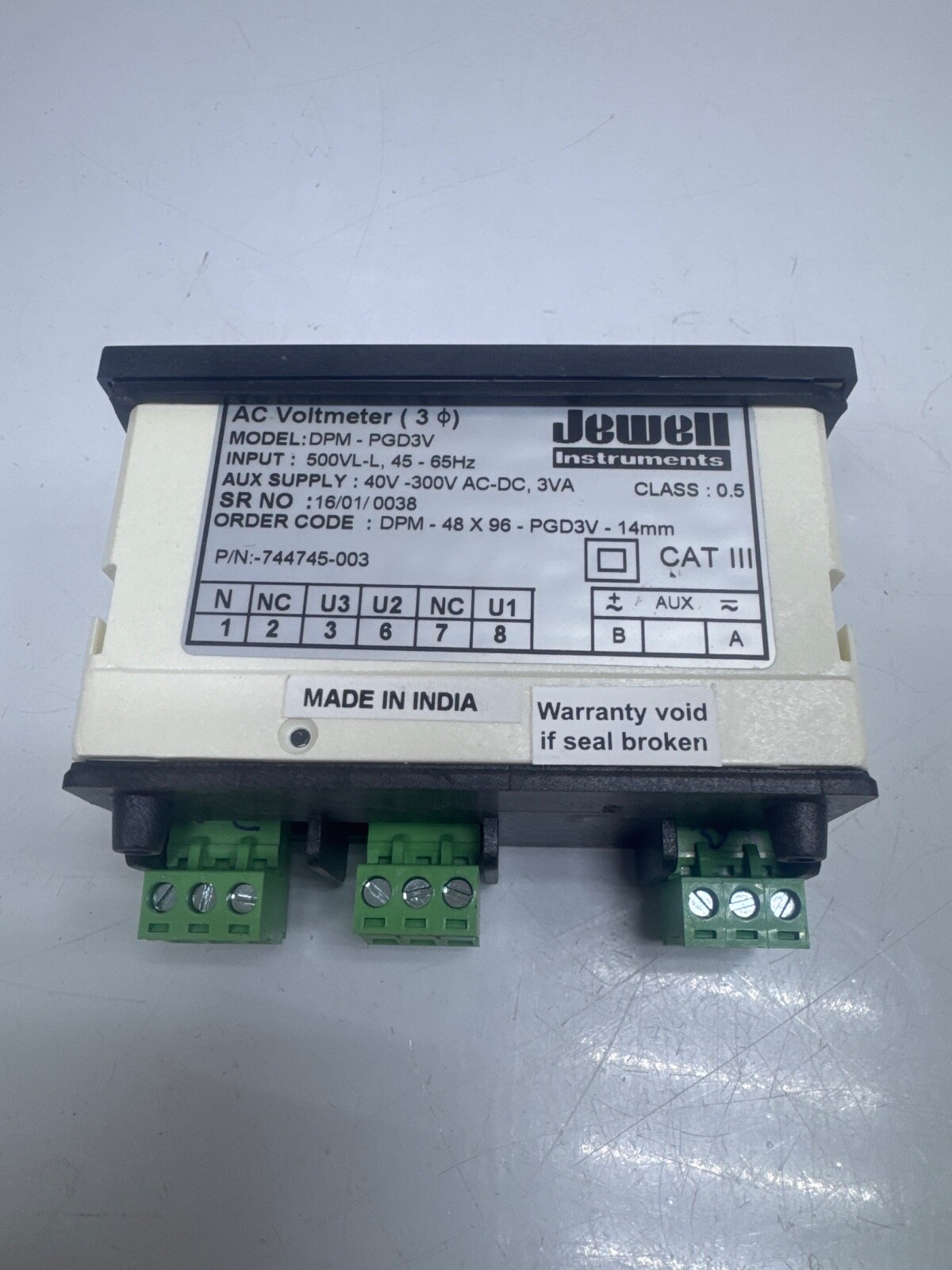 Jewell Instruments DPM-PGD3V 744745-003 AC Voltmeter