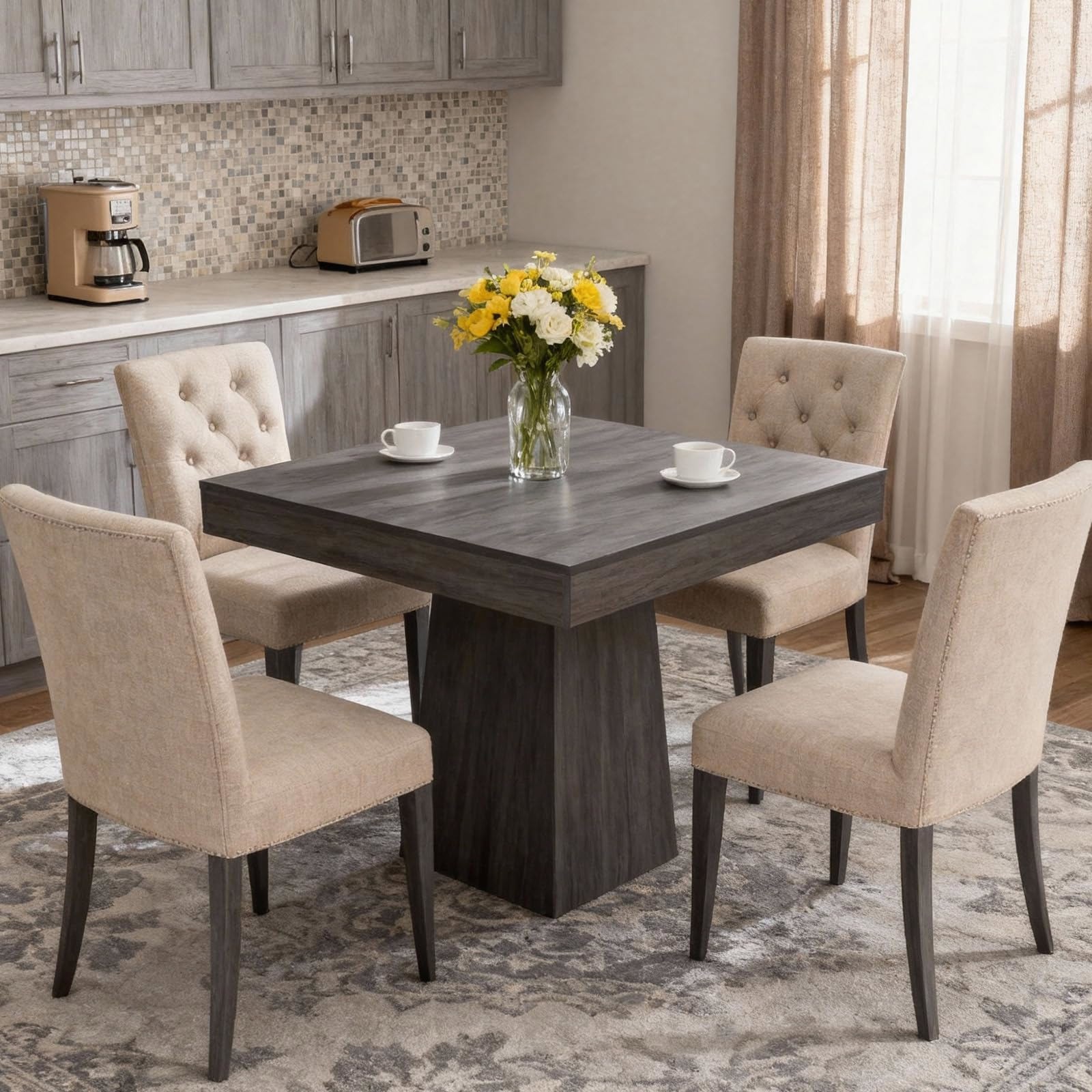 Square Dining for 4, 31.5'' Small Kitchen Table with Pedestal Base Farmho Table