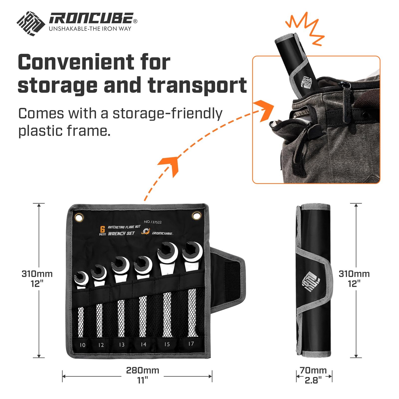ironcube Brake Line Wrench Set: Metric 10-17mm - Ratcheting Open-end for Nuts...