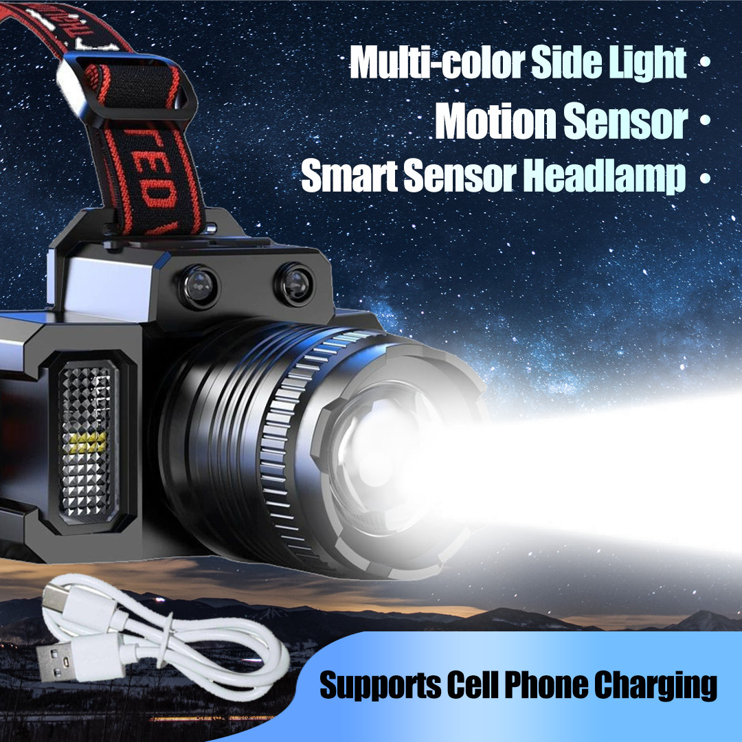 USB Rechargeable 99000000LM Powerful Sensor Headlight 5-Modes Zoomable Headlamp