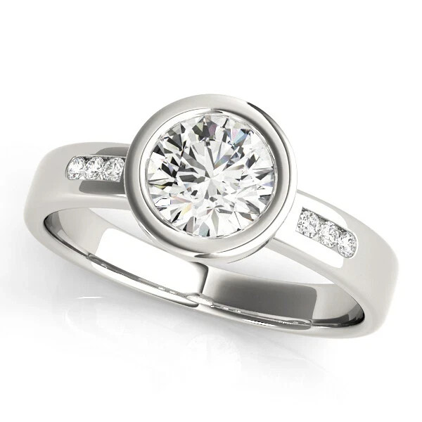 Lab-Created 2.10 Ct Round Cut VVS1 Diamond Engagement Ring 14K White Gold Finish