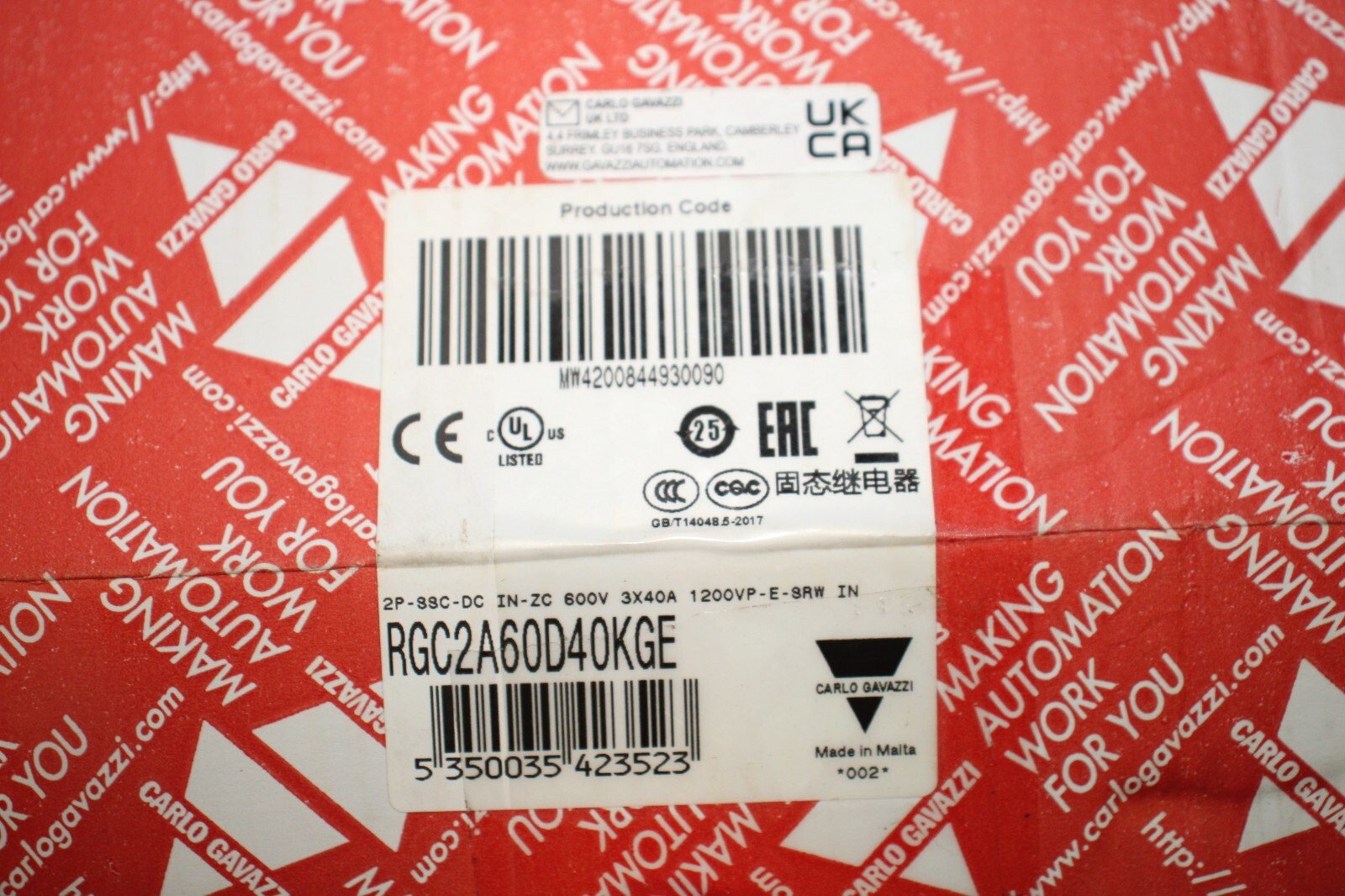 Carlo Gavazzi 3 Phase Solid State Relay 40A