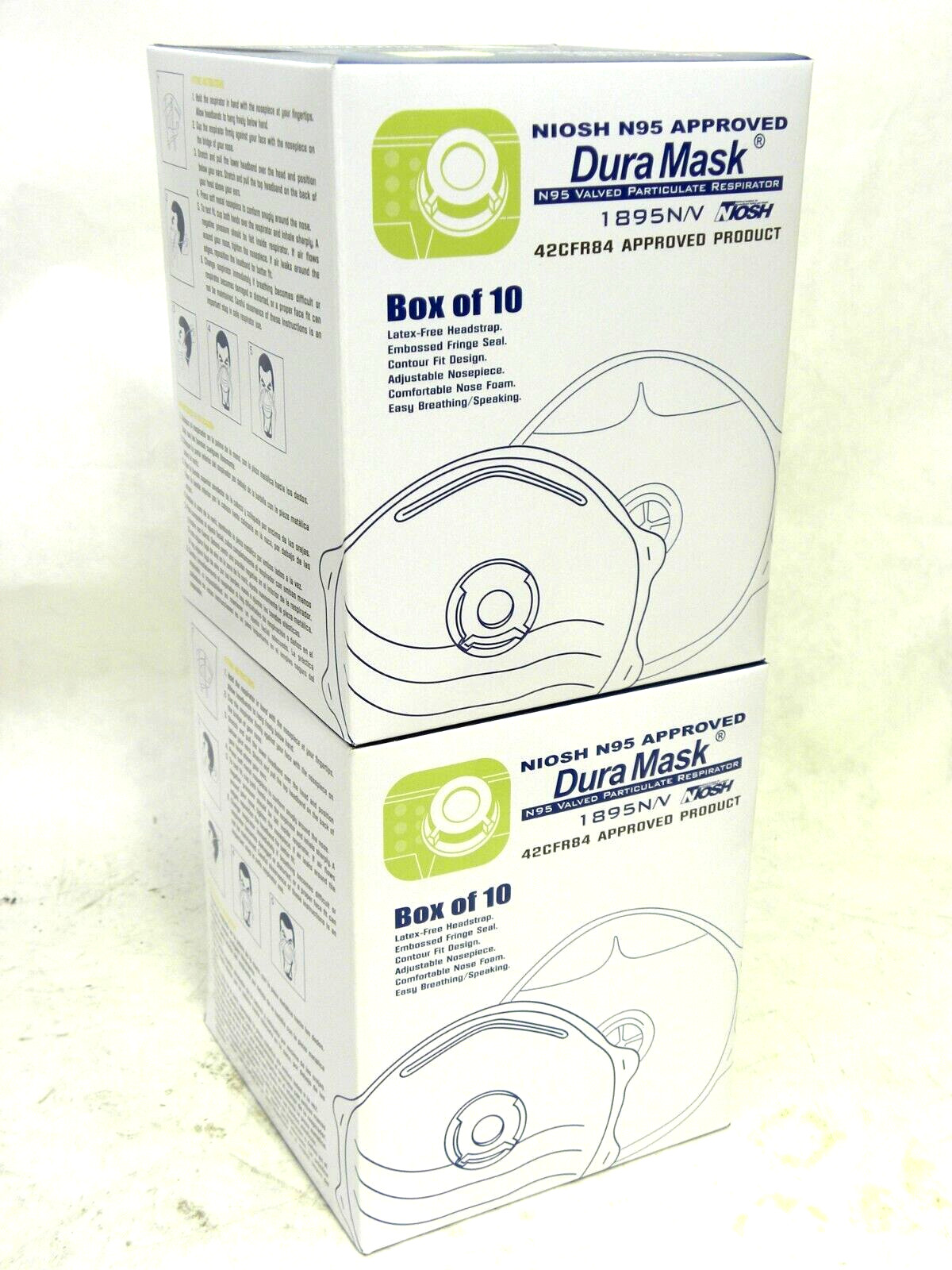 (20 Masks) Dura Mask 1895N/V M/L Face Respirator Cover w/ Exhalation Valve