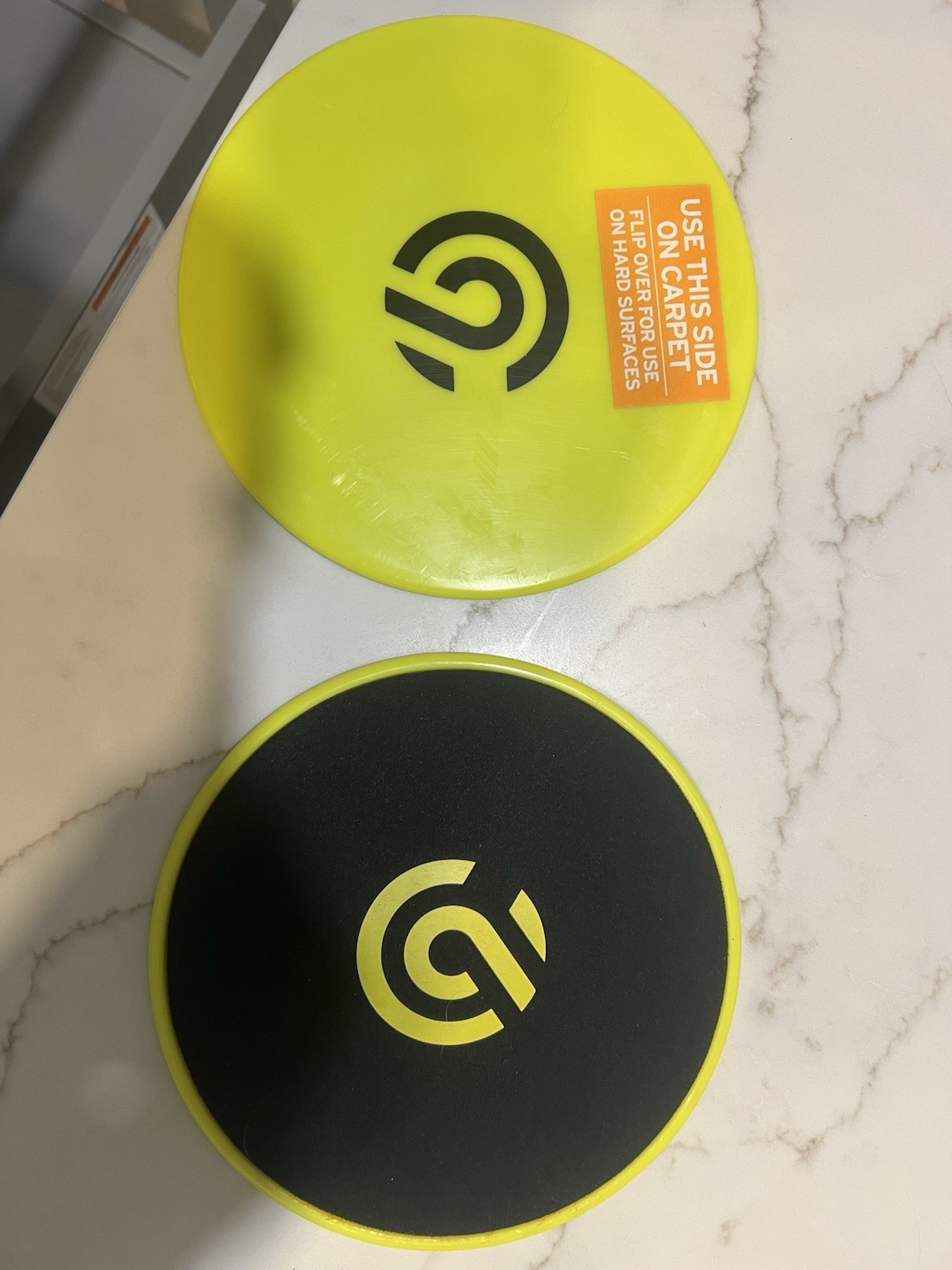 Core Sliders Dual-Sided Yellow Sliding Discs for Carpet & Hard Surfaces, 2-Pack