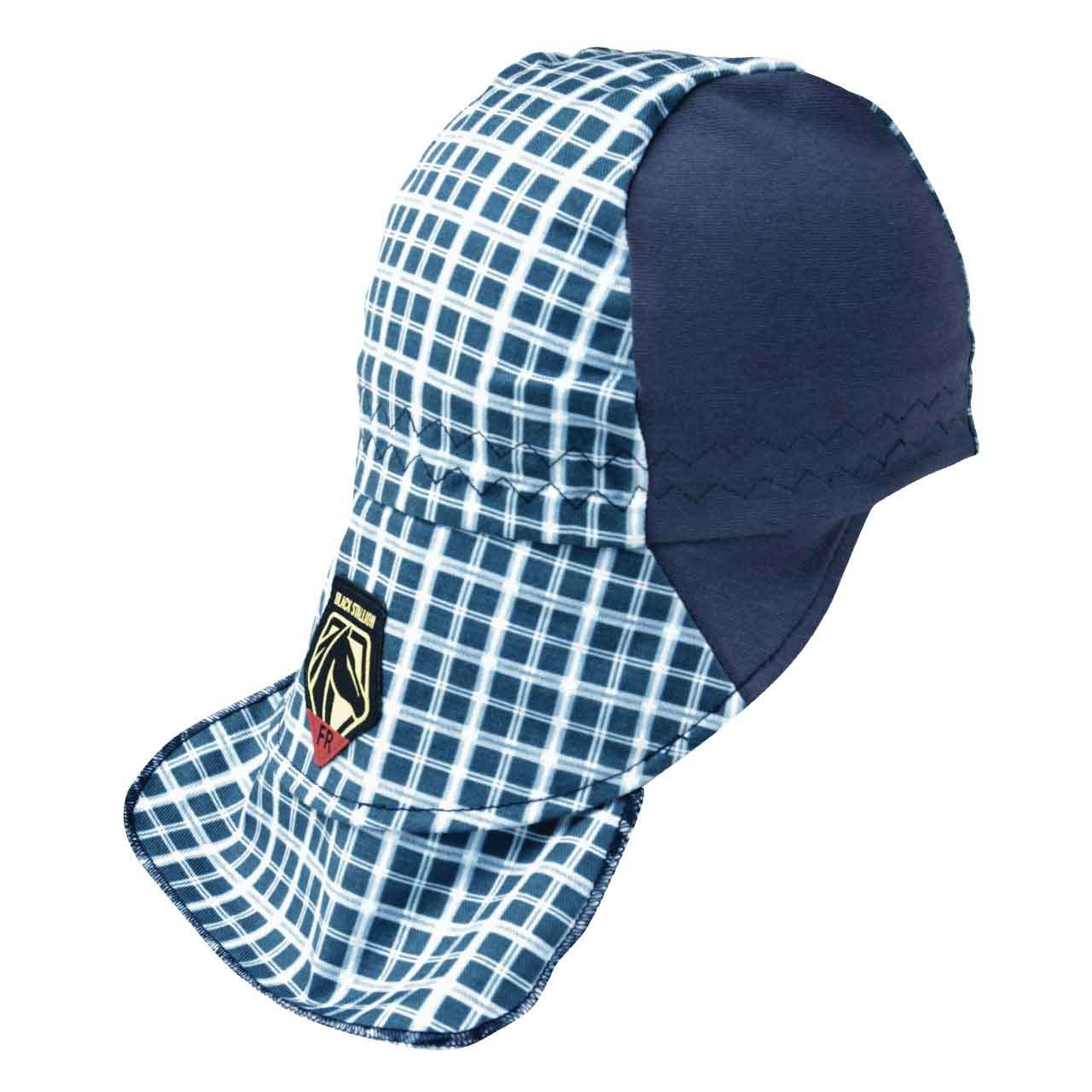 Black Stallion FR Cotton Welding Cap with Bill Extension Blue Plaid Large