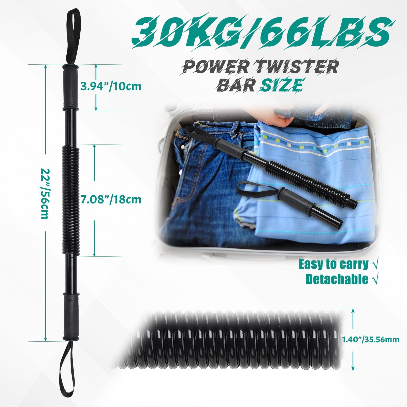Power Twister Bar (66LB) – Arm & Forearm Workout Equipment for Men & Women, H...