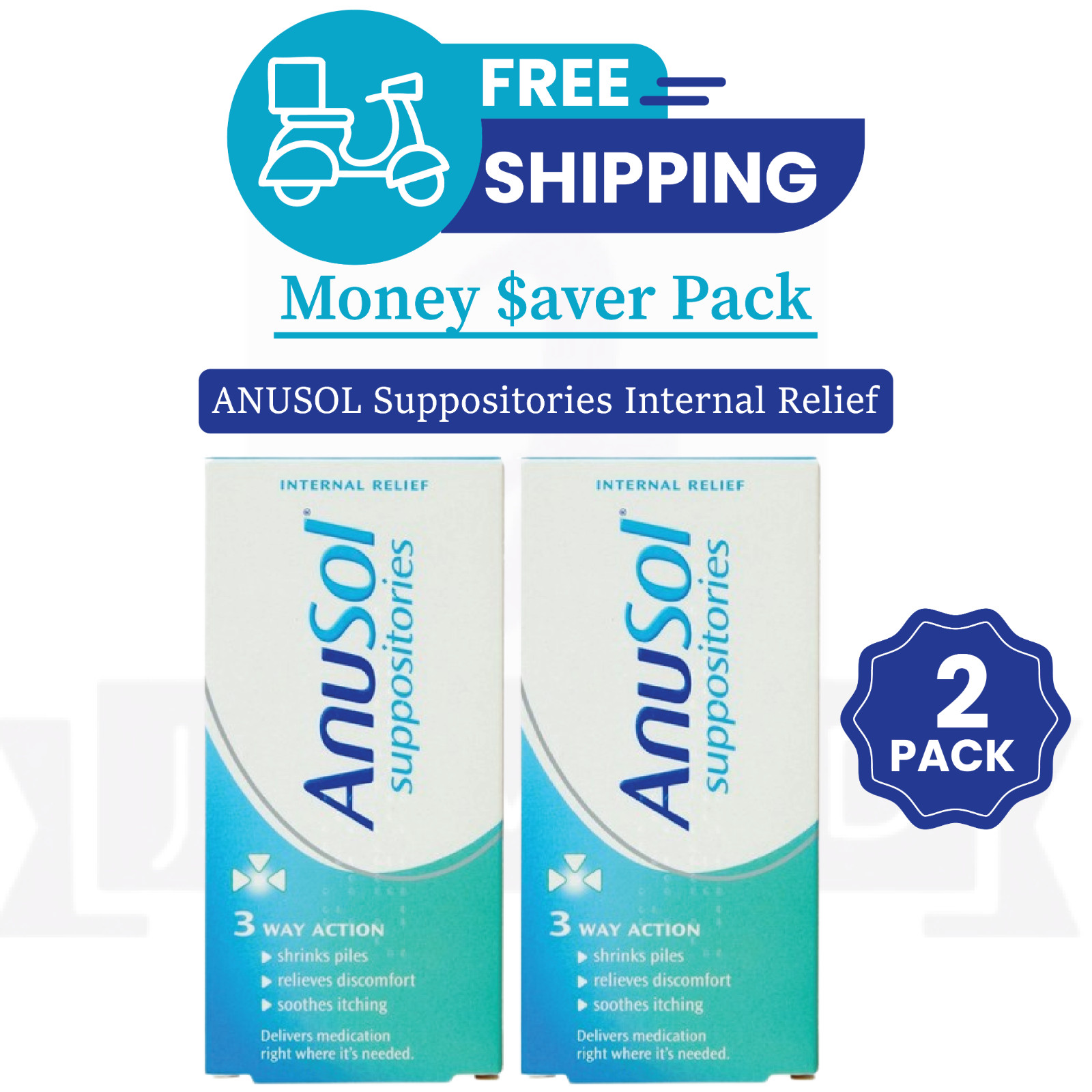 ANUSOL Suppositories Internal Relief 3 Way Action 12ct-PACK OF 2