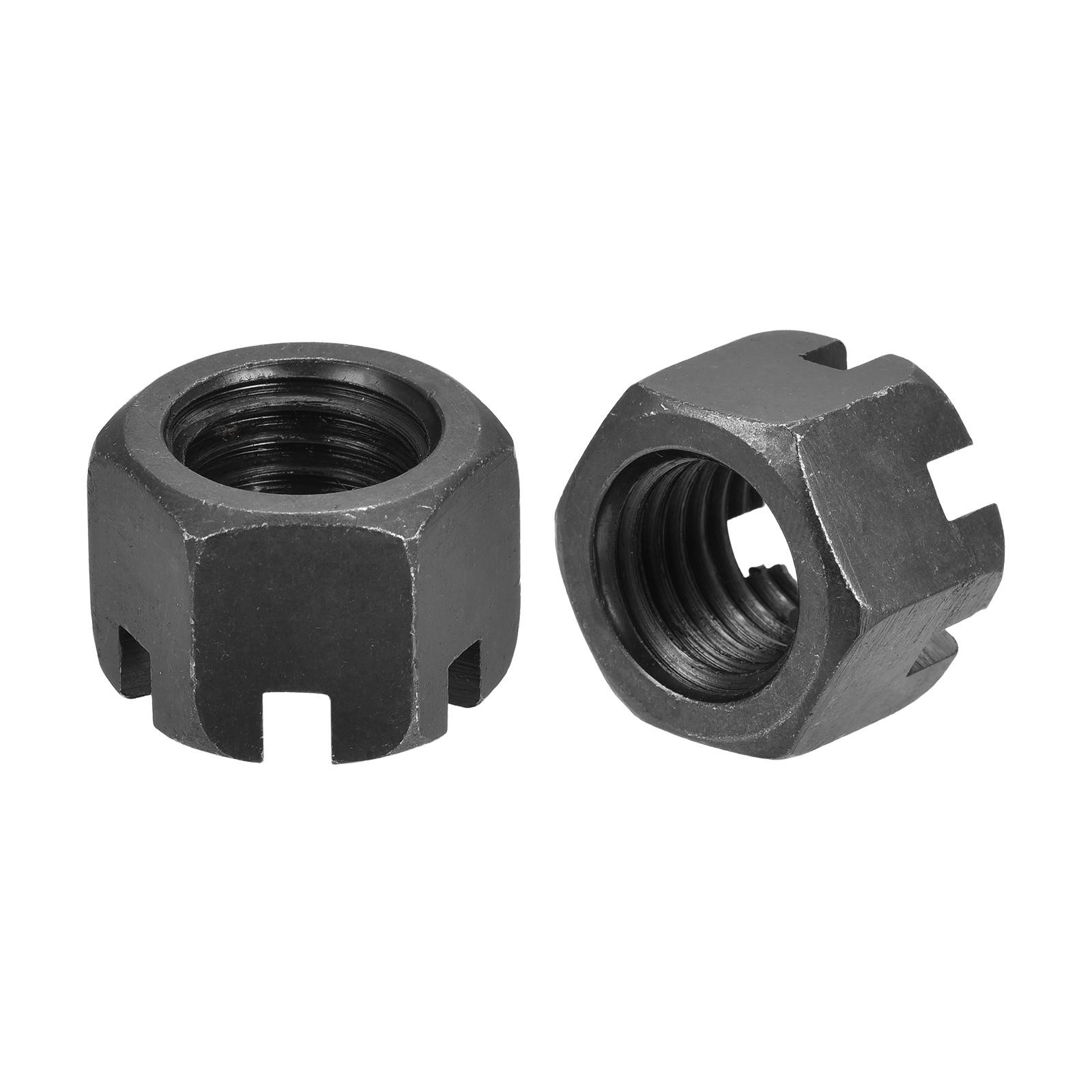 M18x2.5mm Hexagon Slotted Nut, Grade 4.8 Carbon Steel Nuts Black 10Pcs