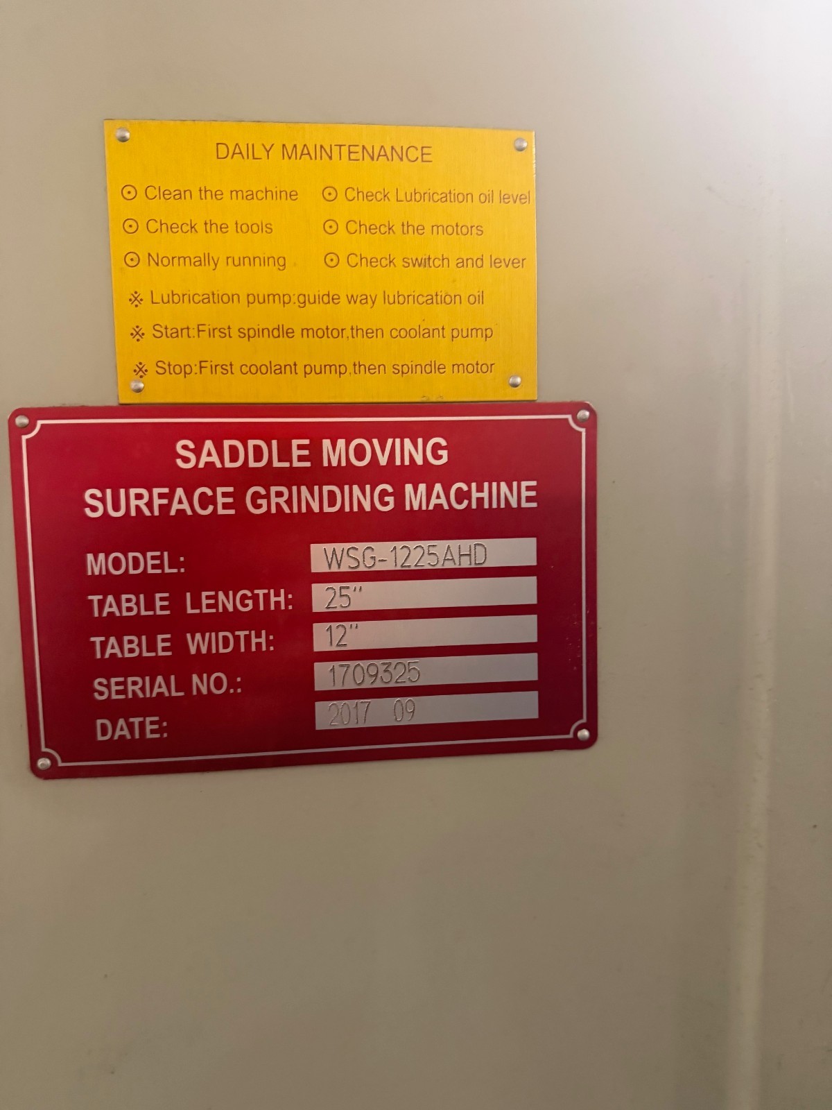 Birmingham Surface Grinder WSG-1225AHD Auto