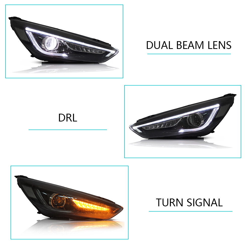 2015-2018 VLAND LED Projector Headlights w/Sequential Turn sig For Ford Focus
