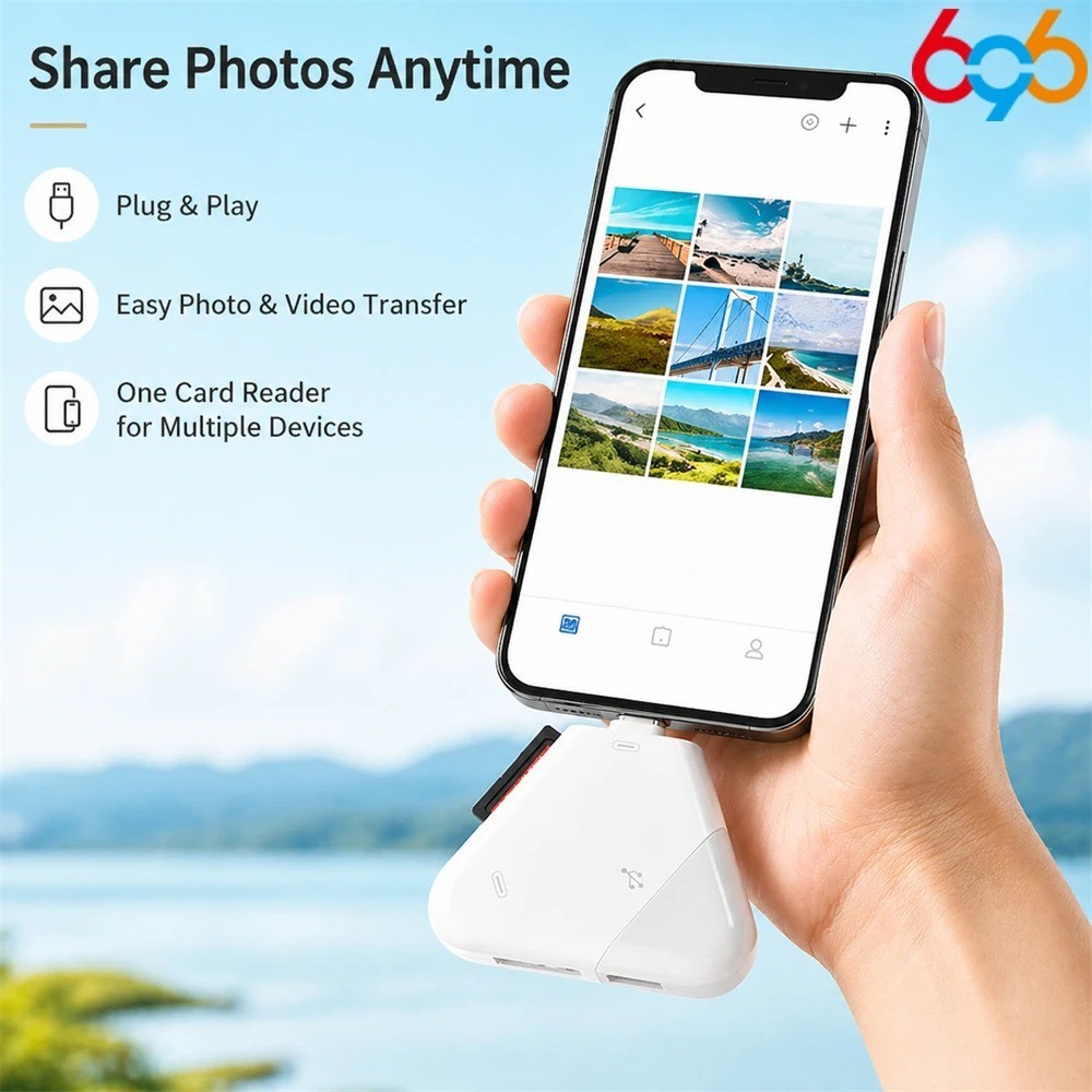 SD Card Reader 3-in-1 Memory Card Reader for iPhone/iPad, USB C & USB A Devices