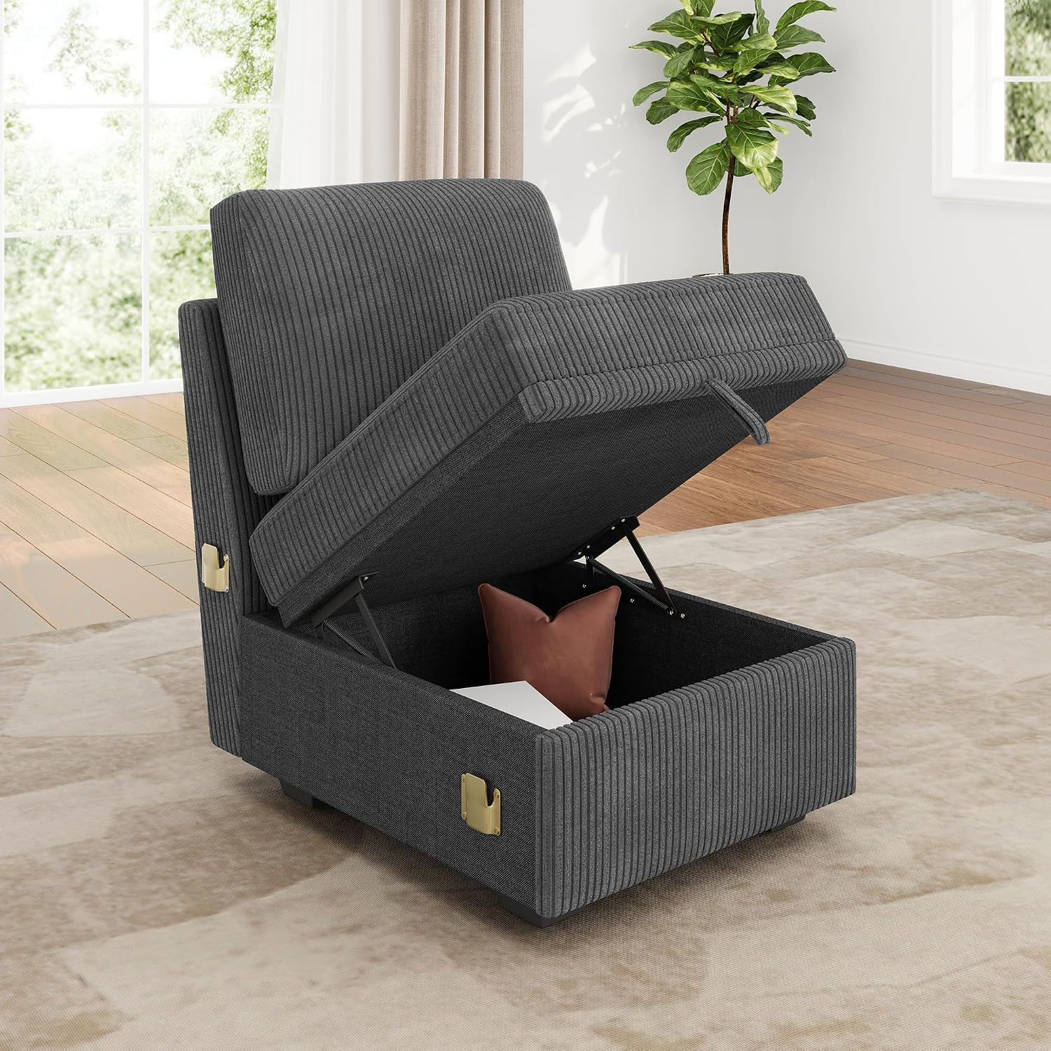 Customizable Velvet Grey Armless Chair for Modular Sectional Sofa