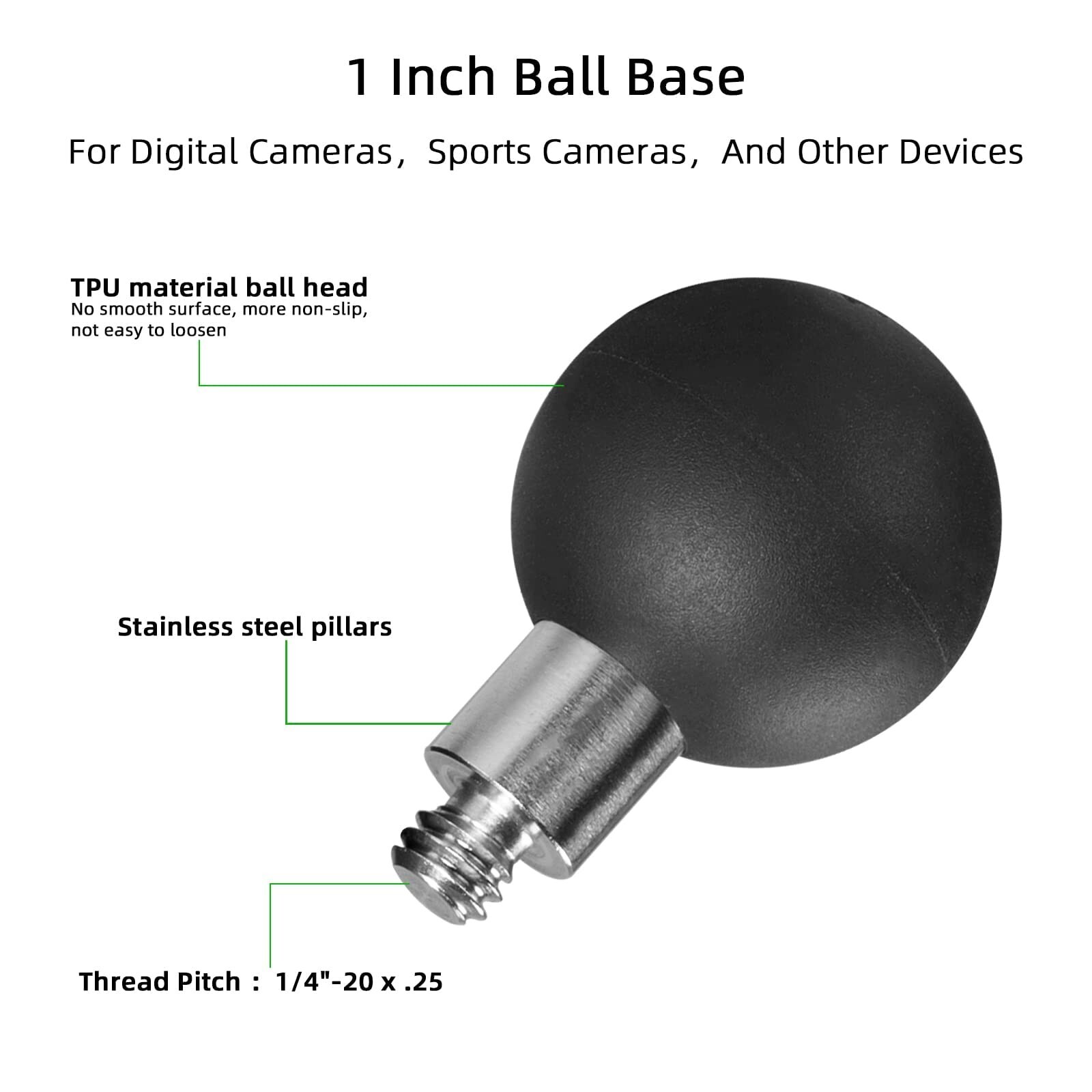 FANAUE B-1 Ball Adapter with 1/4"-20 Threaded Post,Compatible with RAM Mounts