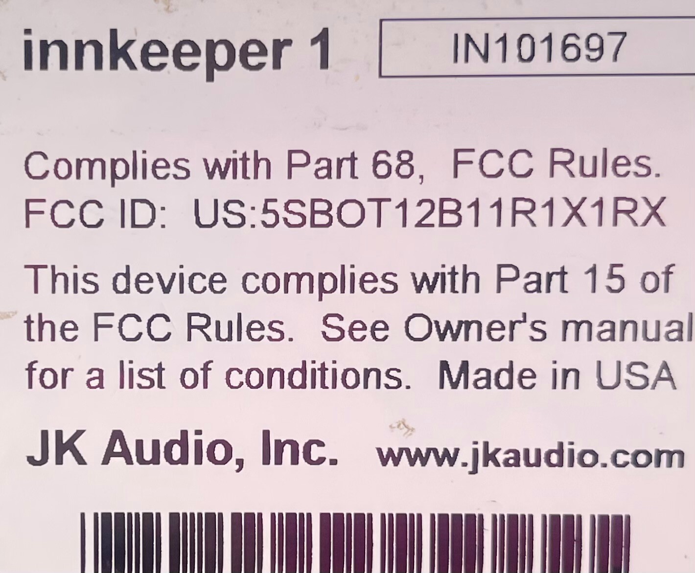 JK AUDIO INNKEEPER 1 DIGITAL HYBRID PHONE INTERFACE