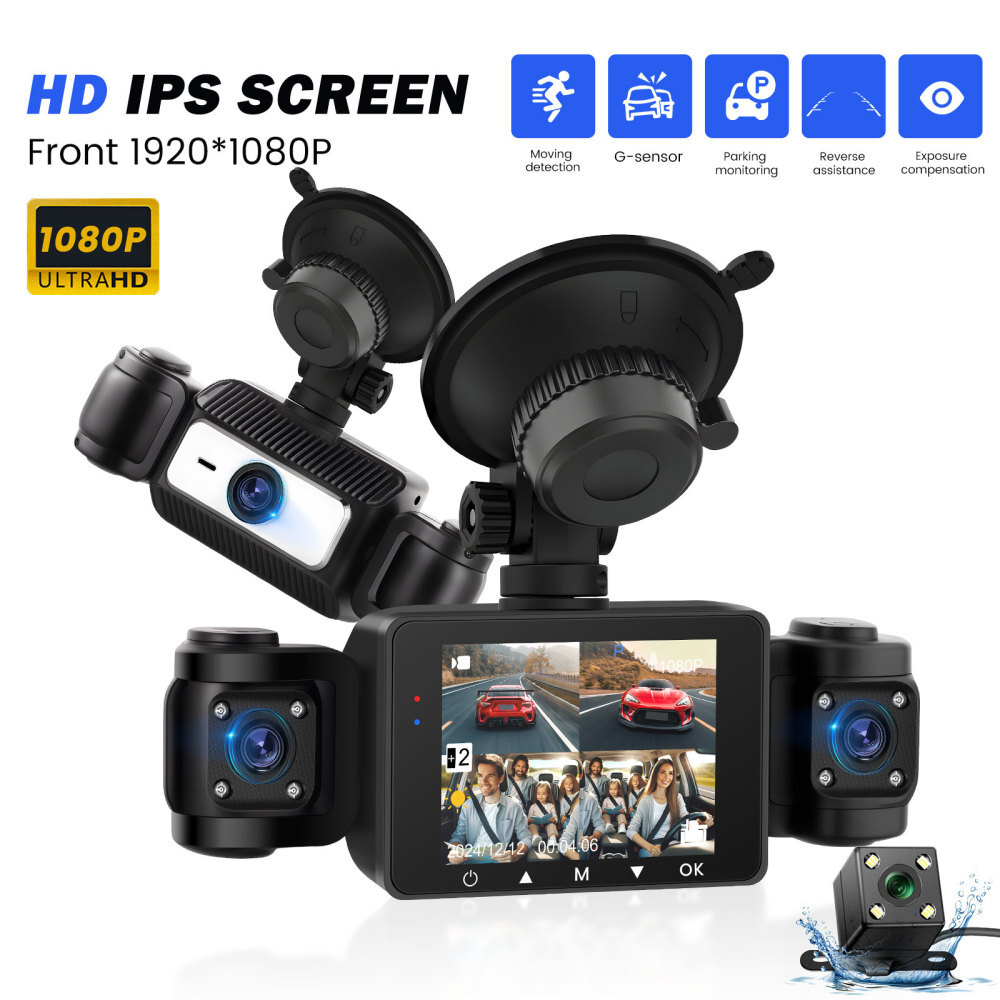 4 Channel Dash Cam 360° Dash Camera HD 1080P 4 Lens Driving Recorder w/64GB Card