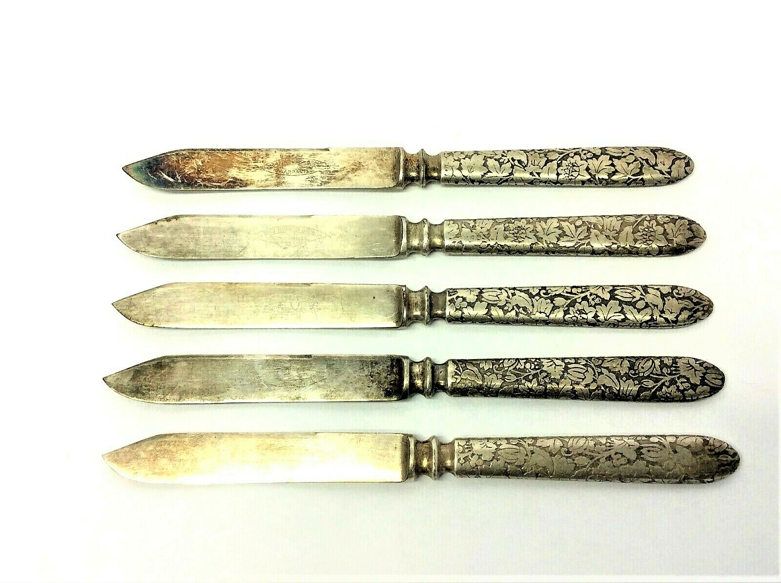 Vintage Set Five 1847 Rogers Bros Warranted Leaf Pattern Handle Cheese Knife