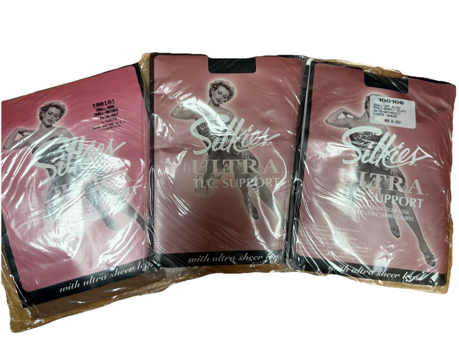 3 Pairs Size Small Silkies Nude, Black Pantyhose