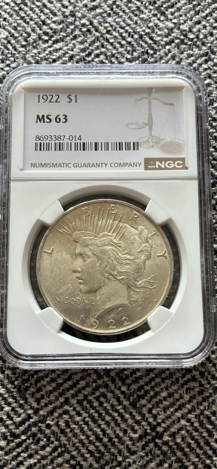 1922 Peace Silver Dollar $1 Coin NGC Certified MS63 Beautiful Coin
